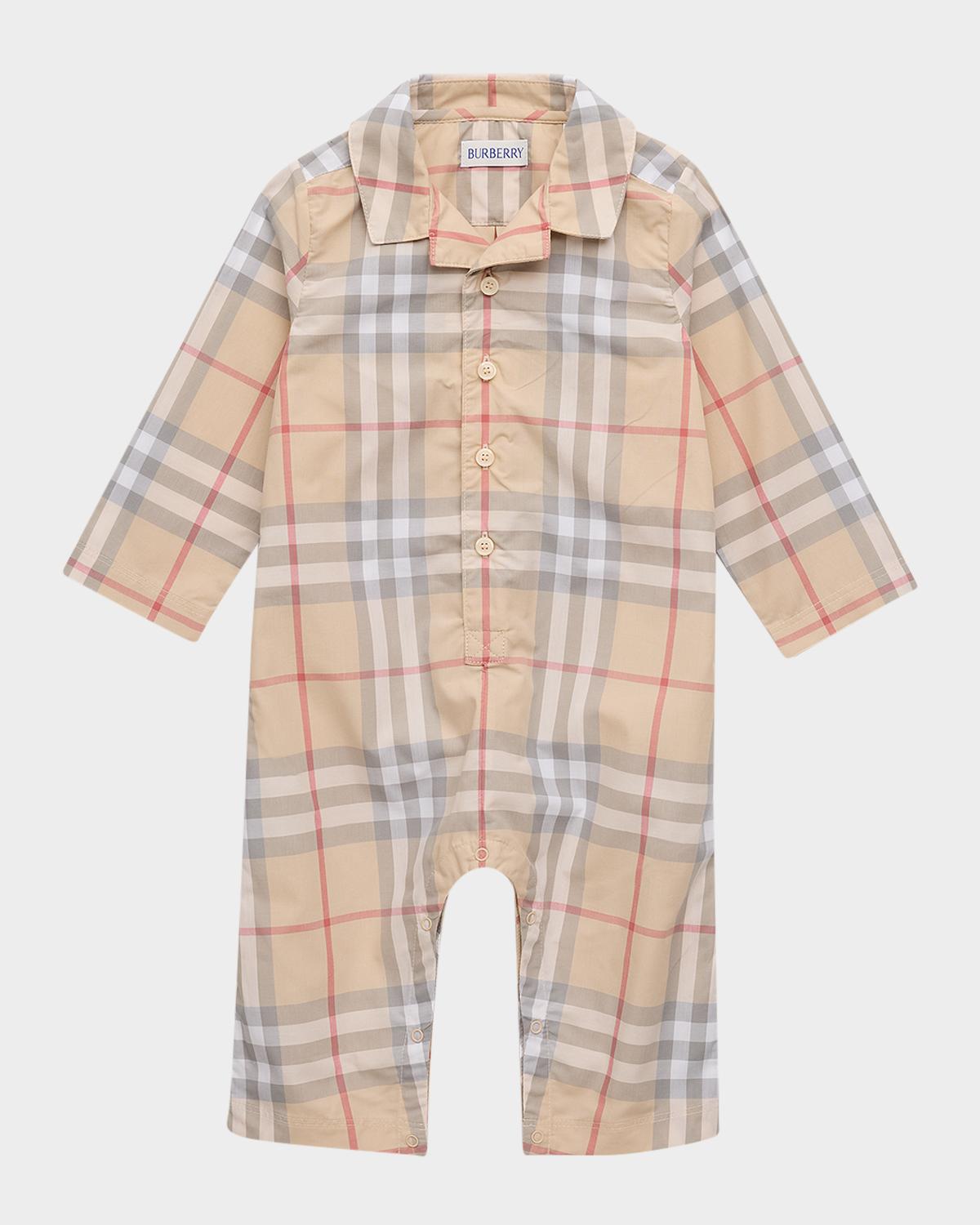 Burberry Kid's Andreas Long-Sleeve Cotton Check Coveralls, Size