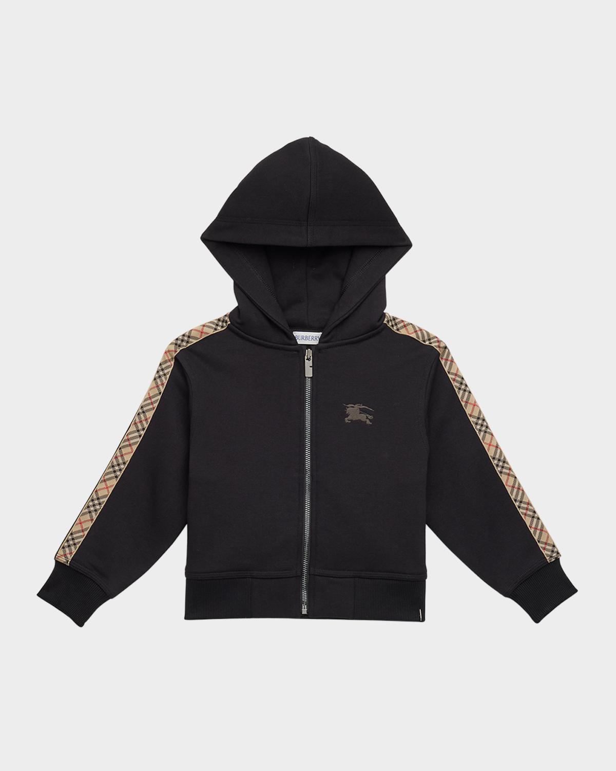 Burberry Boy's Clyde Check Tape Zip-Front Hoodie, Size 6M-2