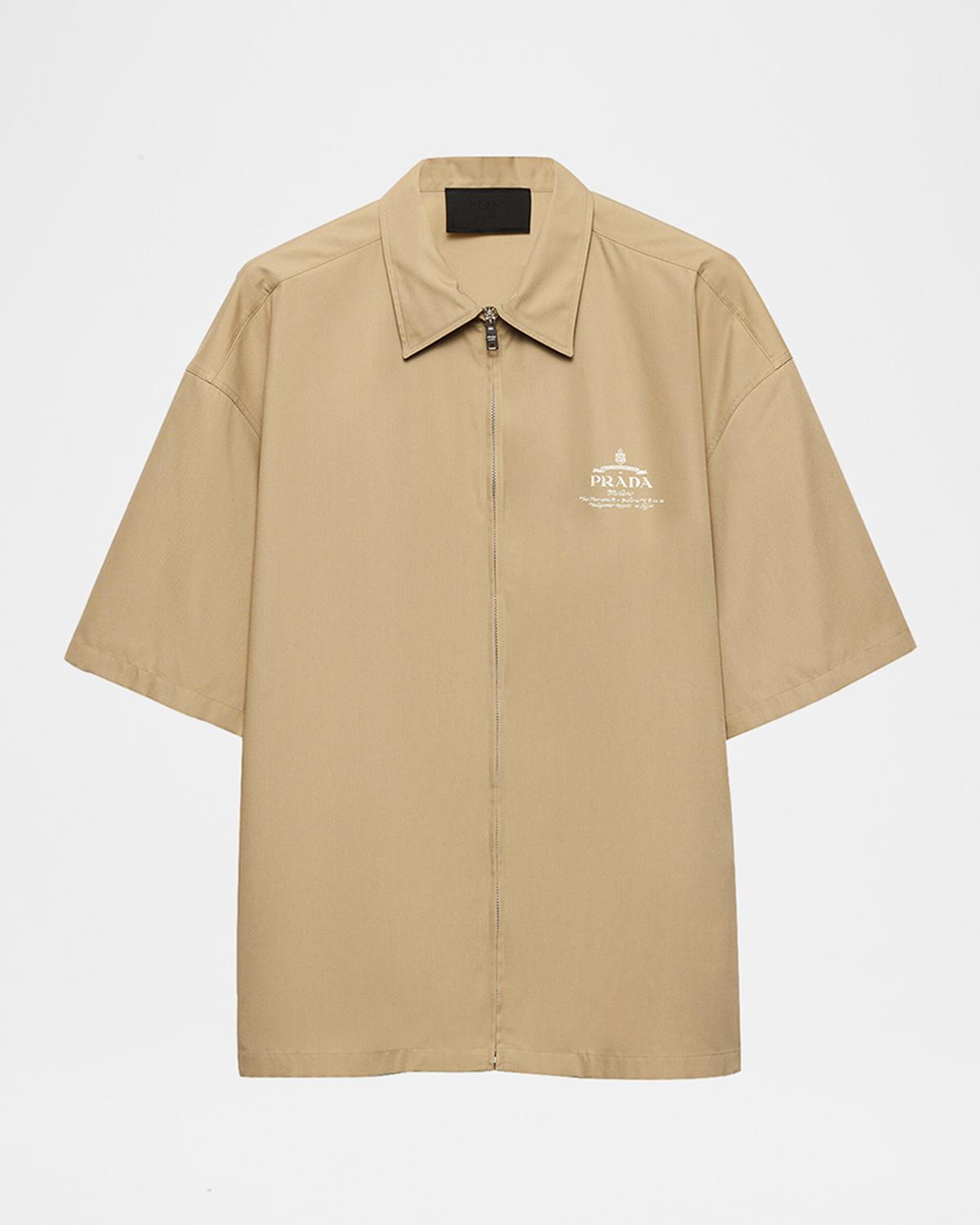 Prada Men's Technical Cotton Zip-Up Shirt | Neiman Marcus