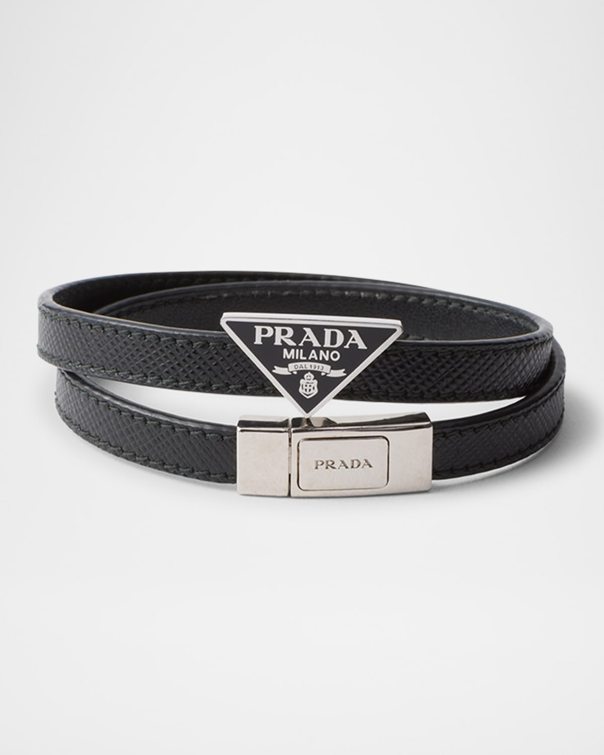 PRADA silverレザーブレスレット Prada Men's Saffiano Leather Bracelet | Neiman Marcus