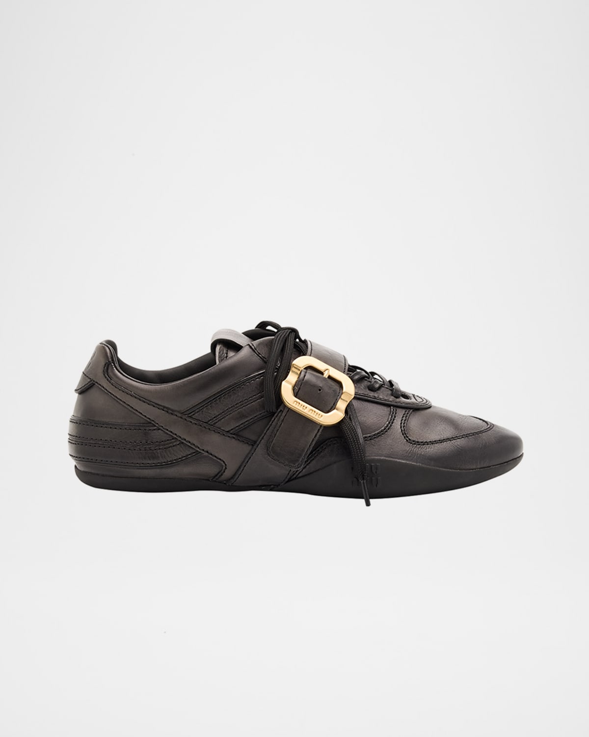 miu miu ベルトjantiques hooked itimi toro Miu Miu Allacciate Leather Buckle Low-Top Sneakers | Neiman Marcus