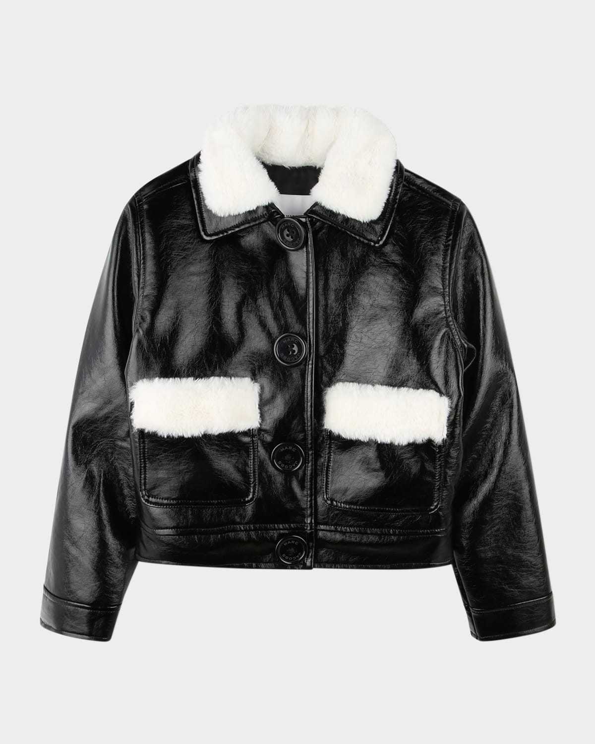 Marc Jacobs Girl's Faux Leather Bomber Jacket with Teddy Trim