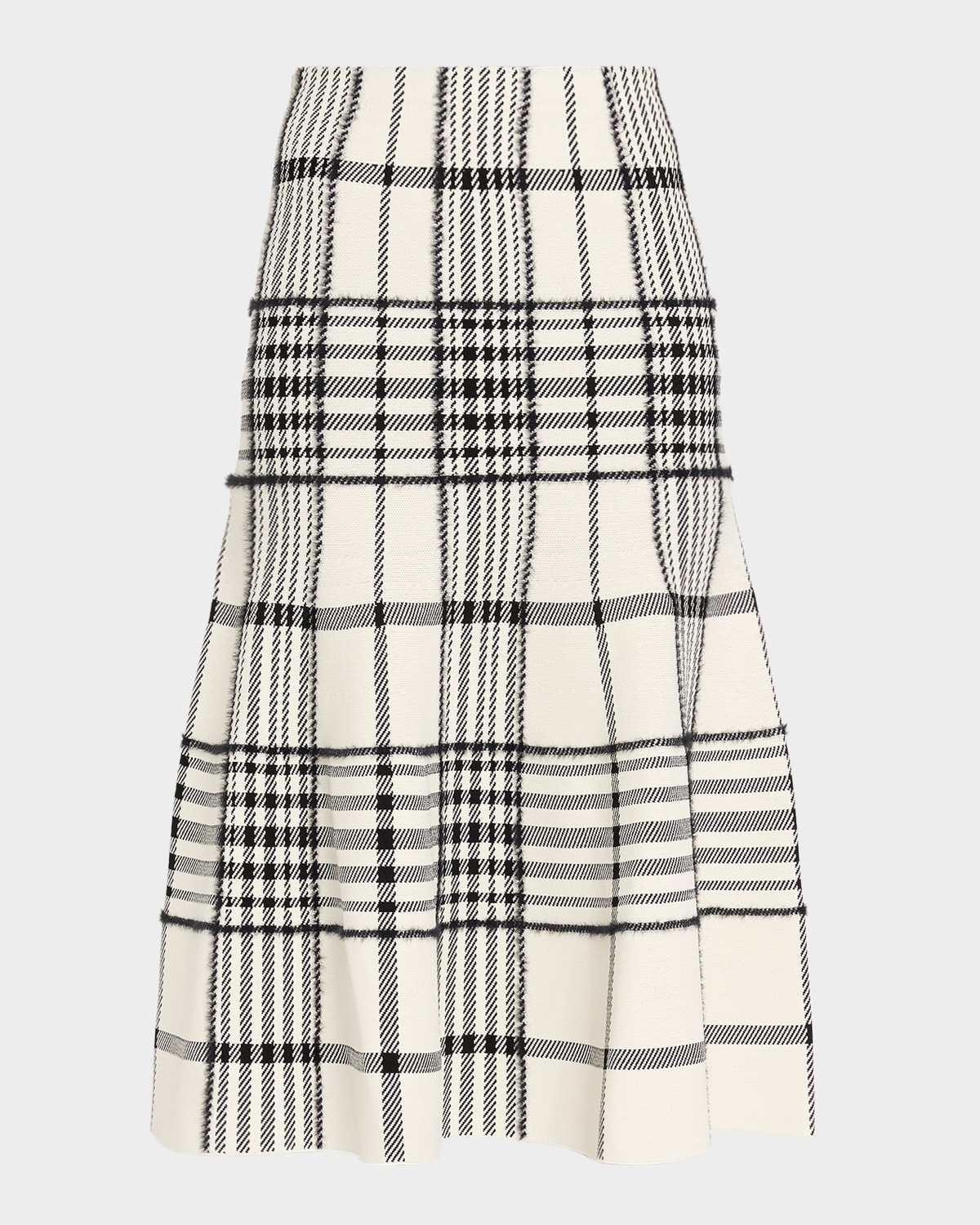Brandon Maxwell Rory Check Flare Midi Skirt | Neiman Marcus