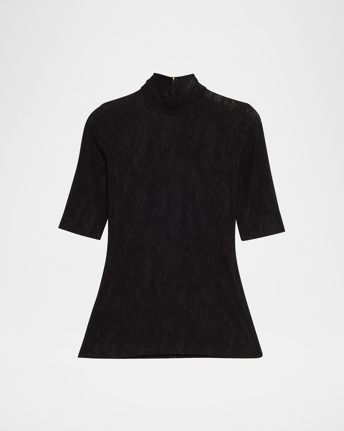 ★美品★MARK&LONA　2025ssエレベート ストレッチ モックネック40 Stella McCartney Mock-Neck Stretch Lace Short-Sleeve Top | Neiman