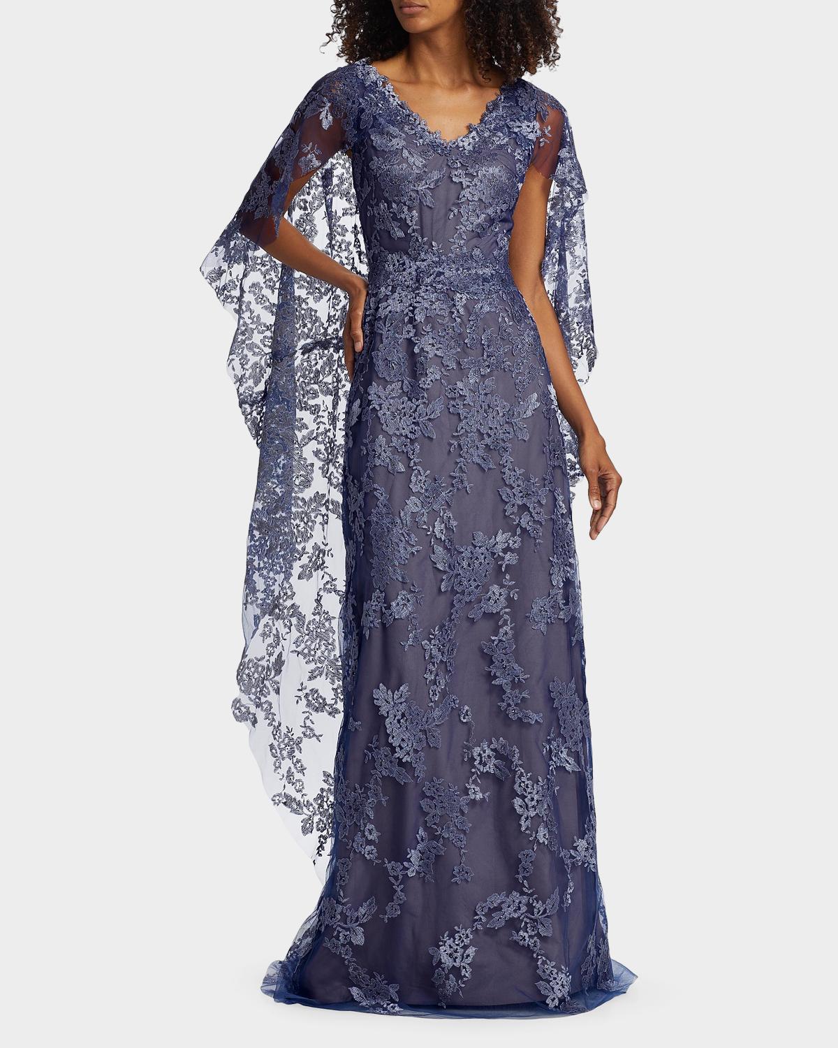 V-Neck Lace Cape Gown - thumbnail 2