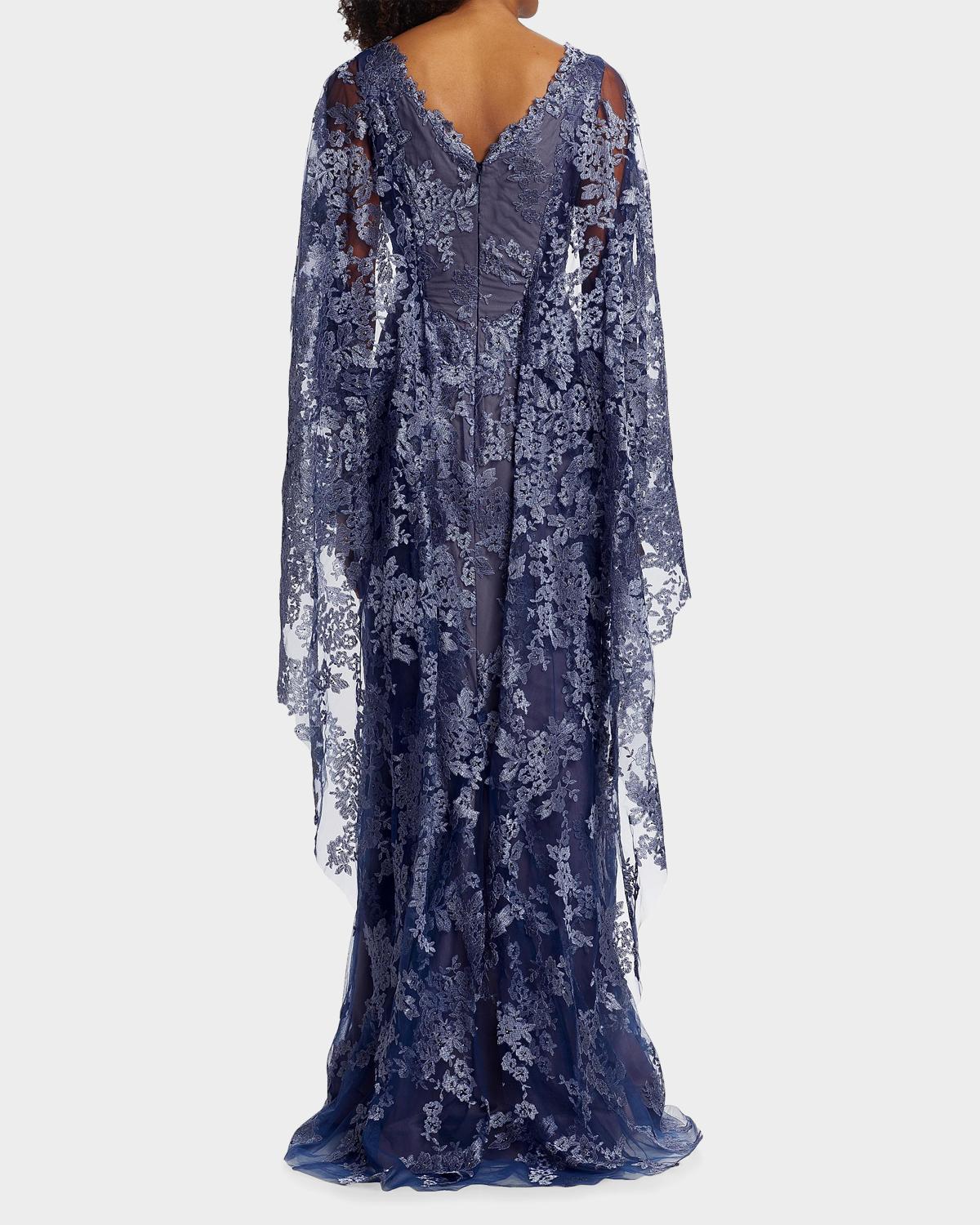 V-Neck Lace Cape Gown - thumbnail 3
