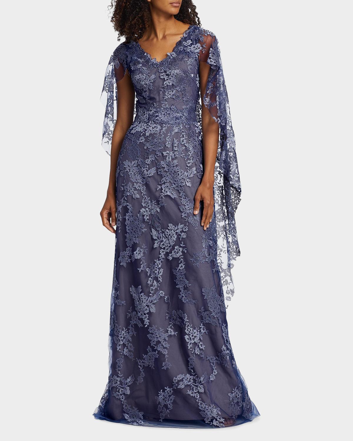 V-Neck Lace Cape Gown - thumbnail 4