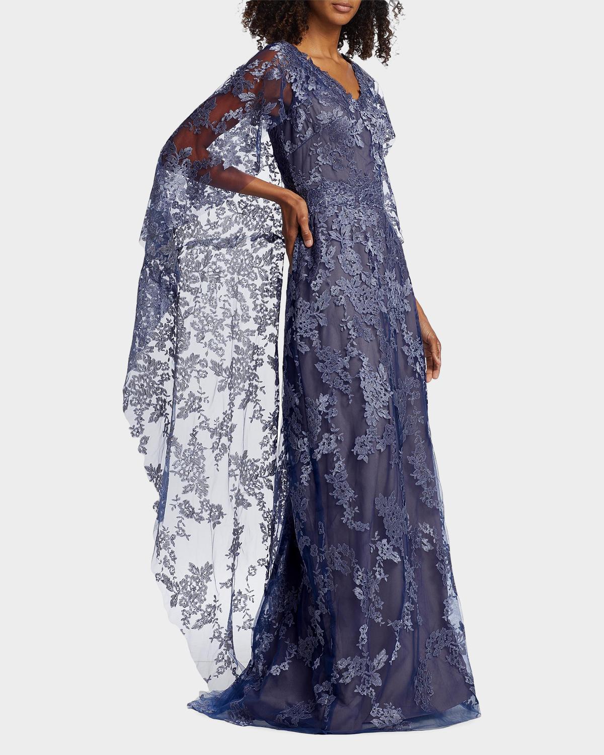 V-Neck Lace Cape Gown - thumbnail 6