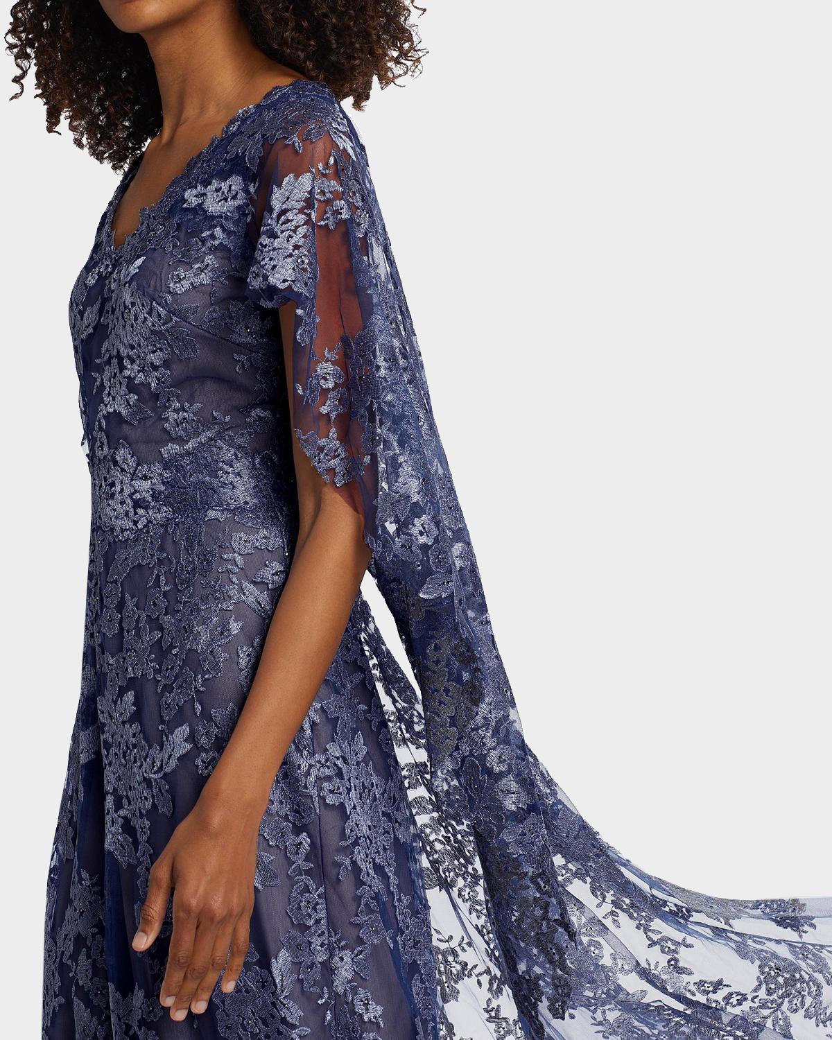 V-Neck Lace Cape Gown - thumbnail 7