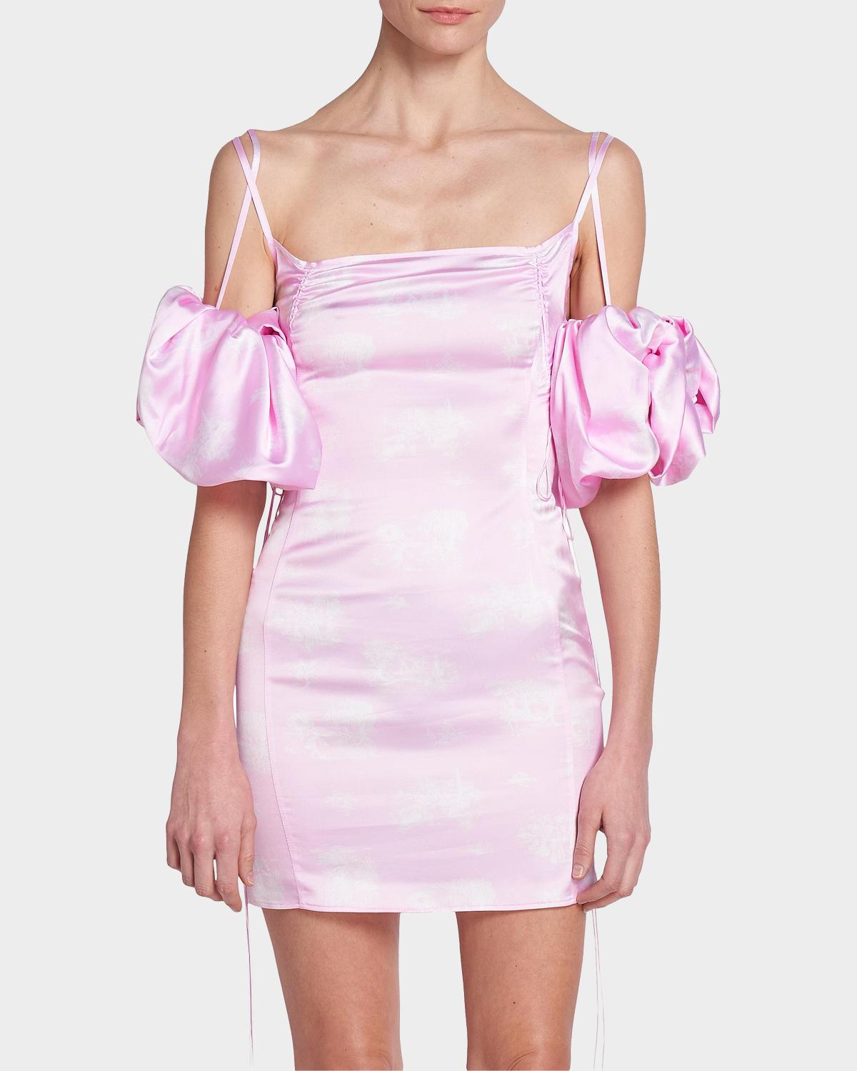 Chouchou Puff-Sleeve Satin Mini Dress - thumbnail 4