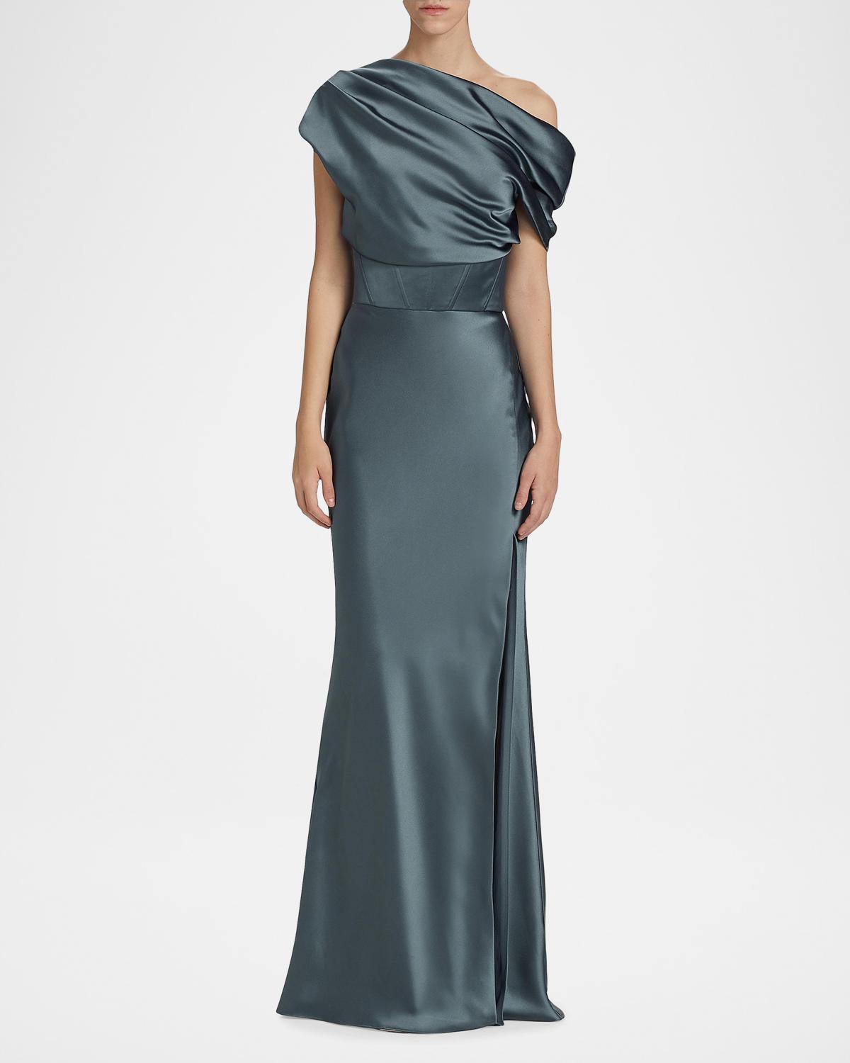 Satin One-Shoulder Gown - thumbnail 4