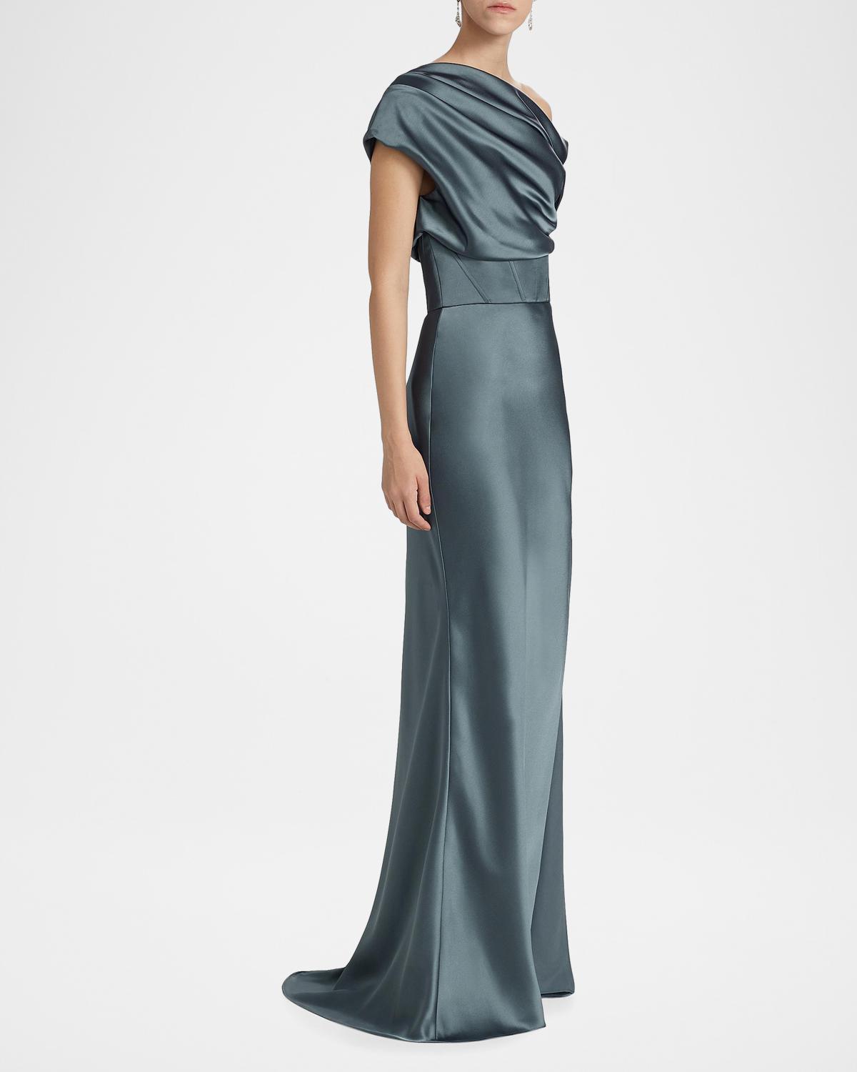 Satin One-Shoulder Gown - thumbnail 7
