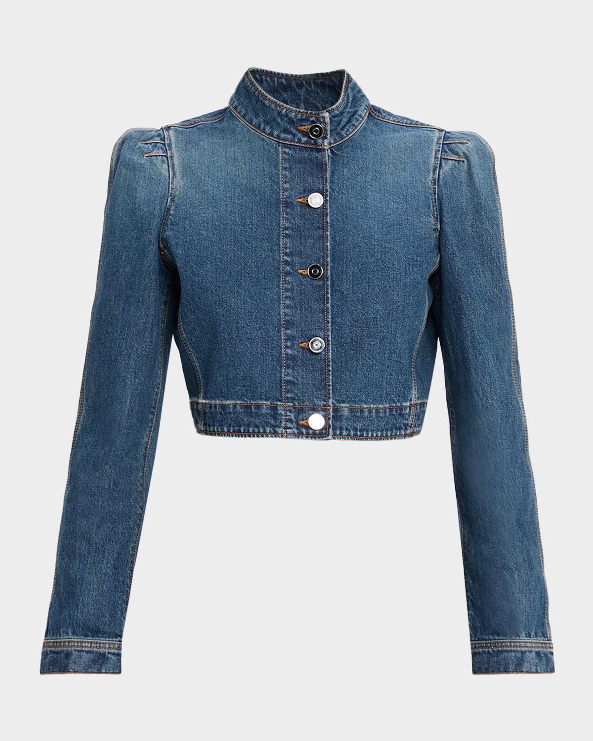 ALAÏA Denim High-Neck Jacket | Neiman Marcus