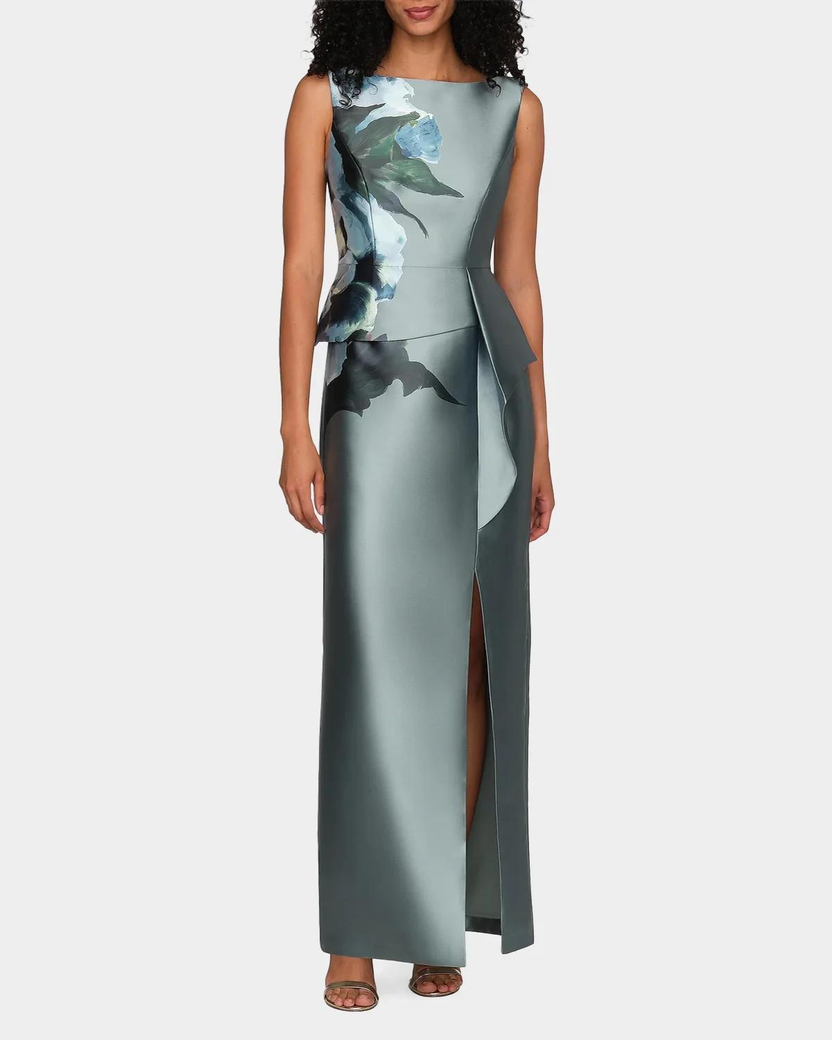 Luciana Satin Floral Column Gown - thumbnail 9