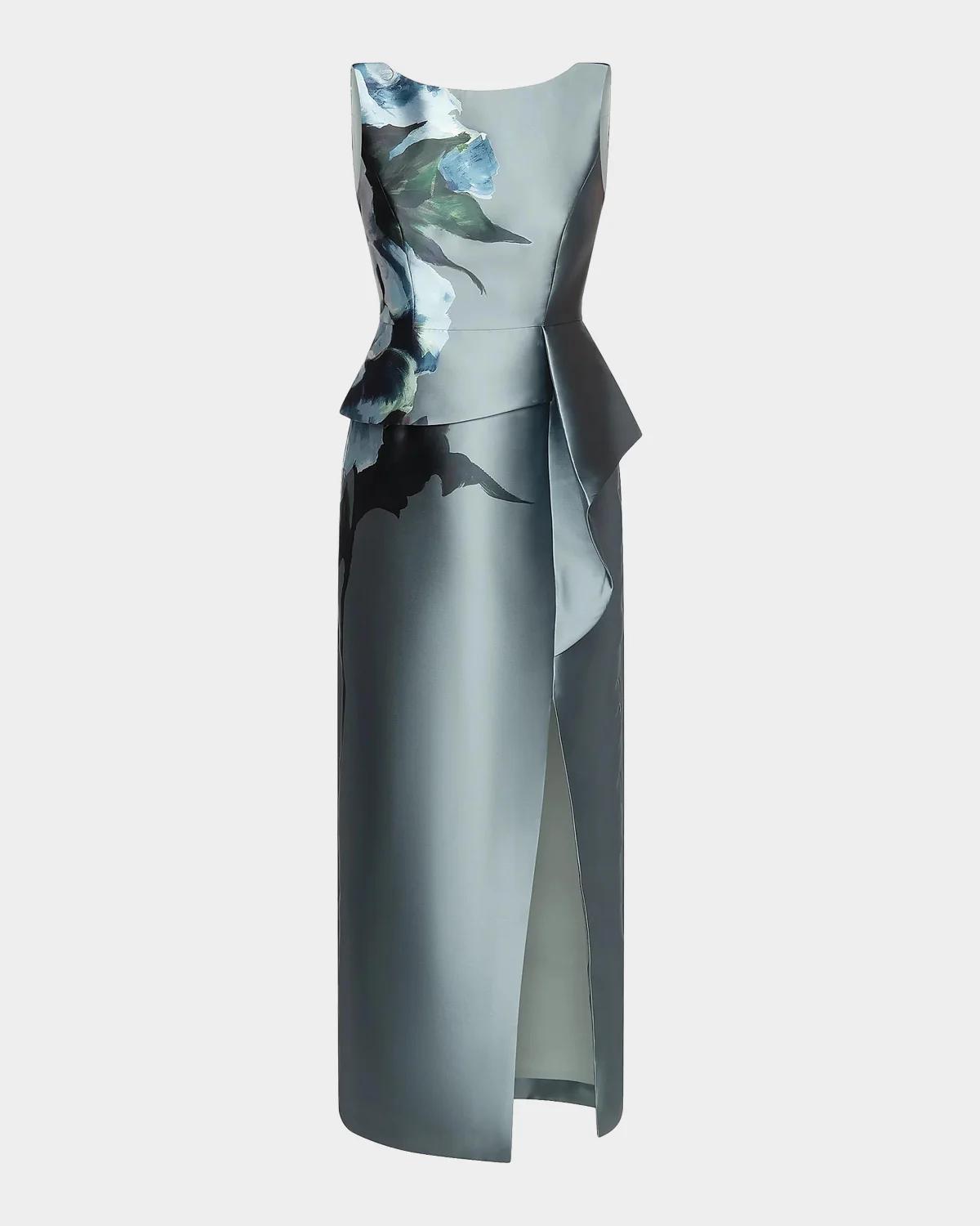 Luciana Satin Floral Column Gown - thumbnail 8