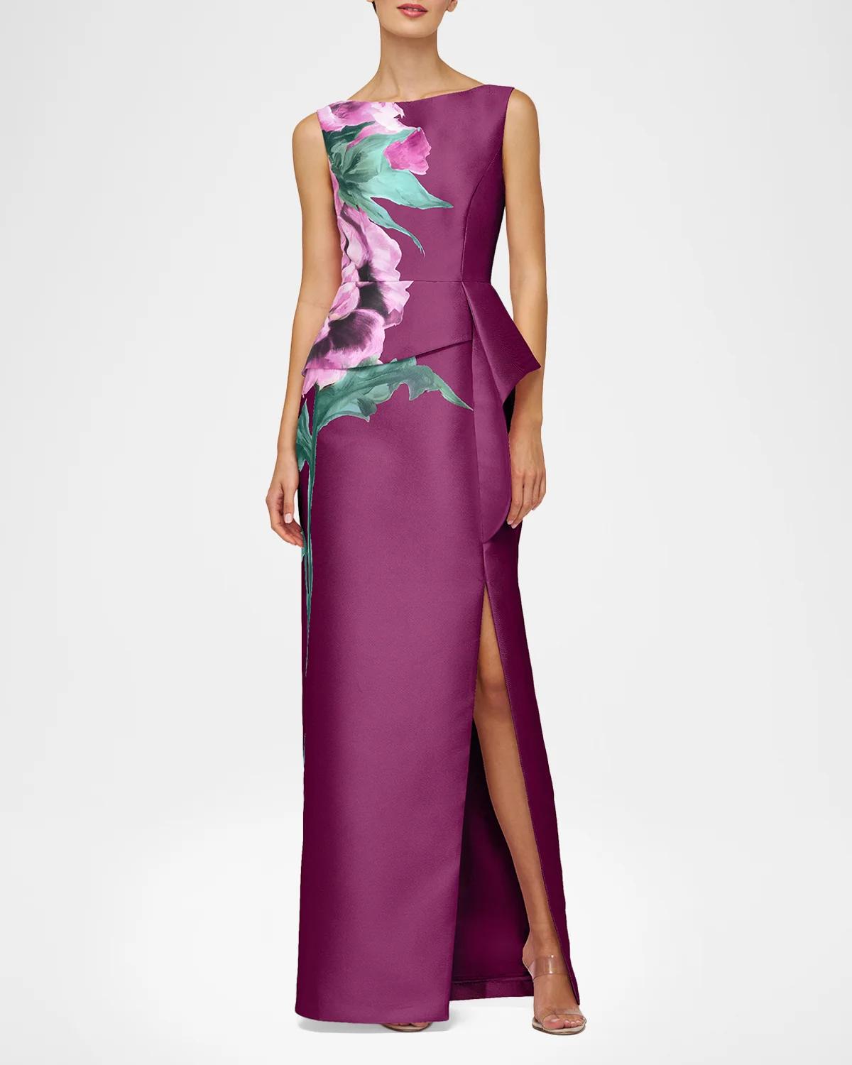 Luciana Satin Floral Column Gown - thumbnail 2