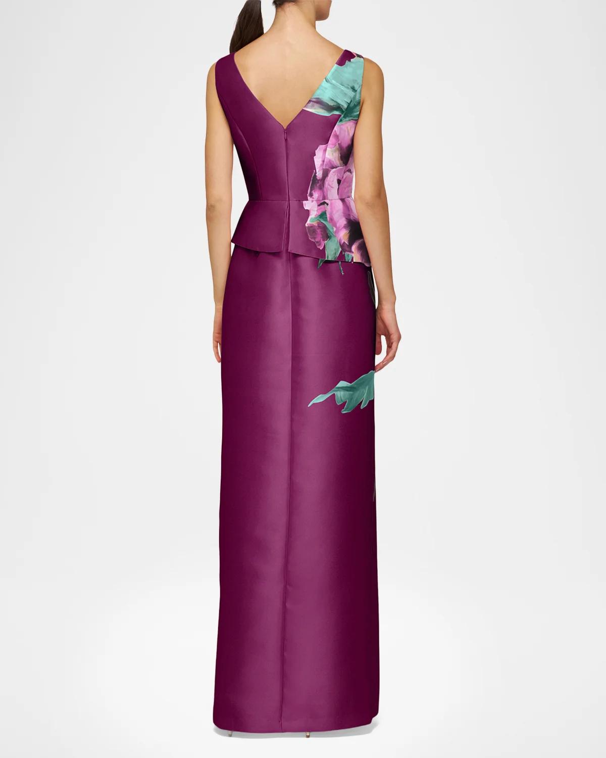 Luciana Satin Floral Column Gown - thumbnail 3