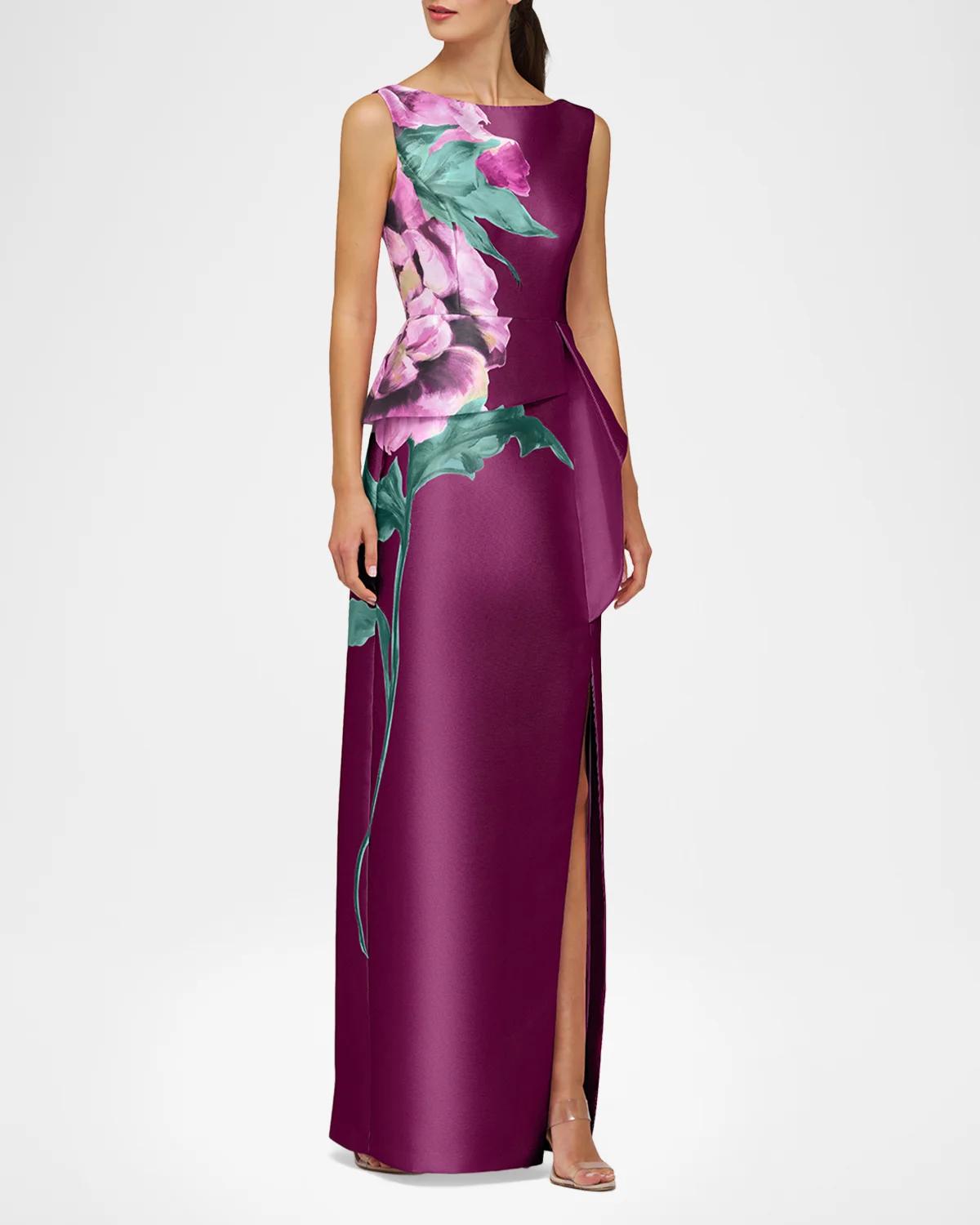 Luciana Satin Floral Column Gown - thumbnail 4