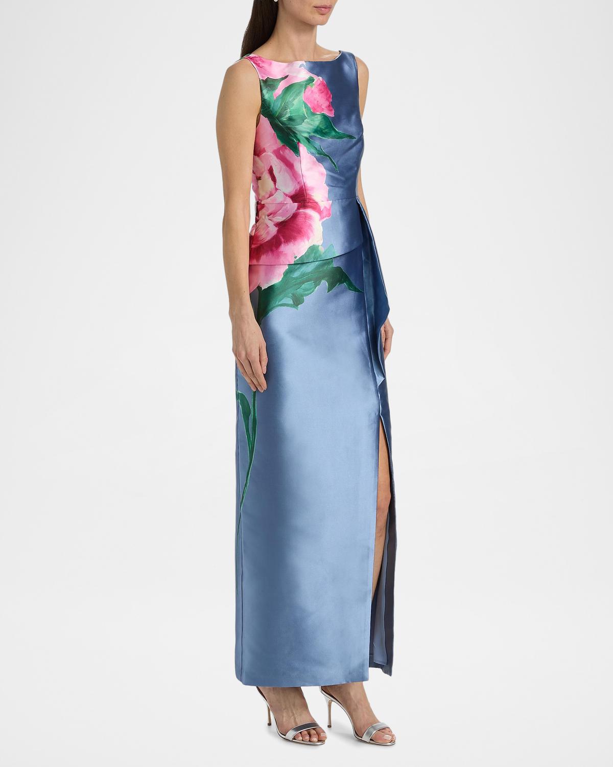 Luciana Satin Floral Column Gown - thumbnail 7