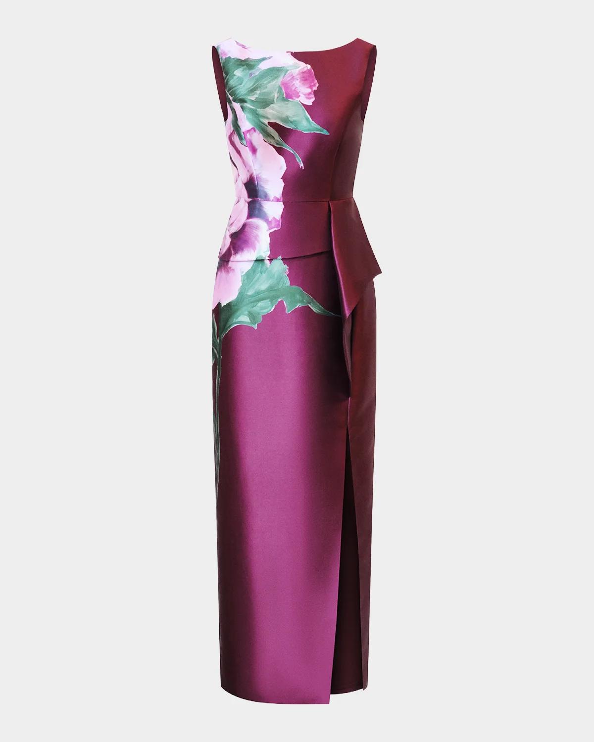 Luciana Satin Floral Column Gown