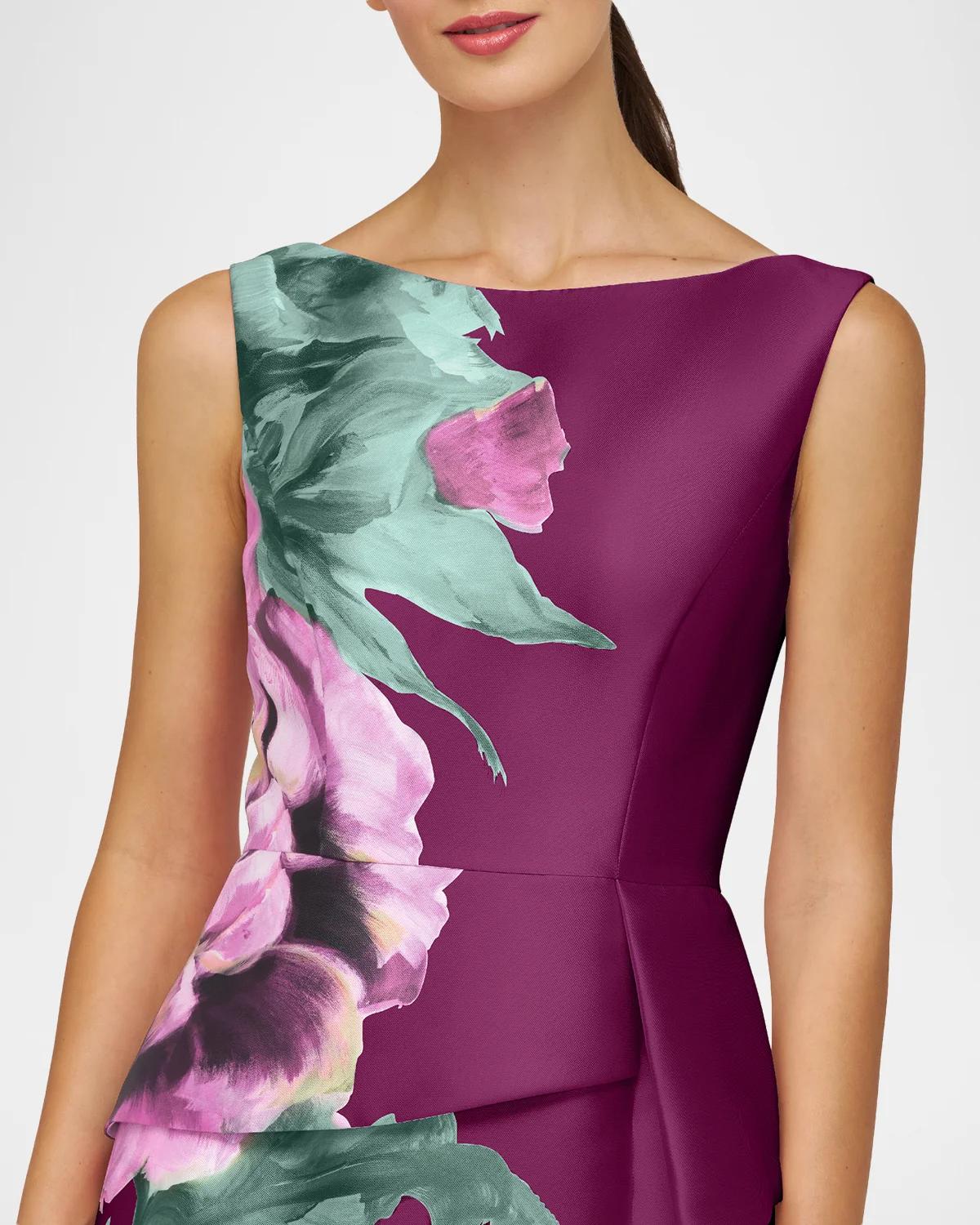 Luciana Satin Floral Column Gown - thumbnail 5