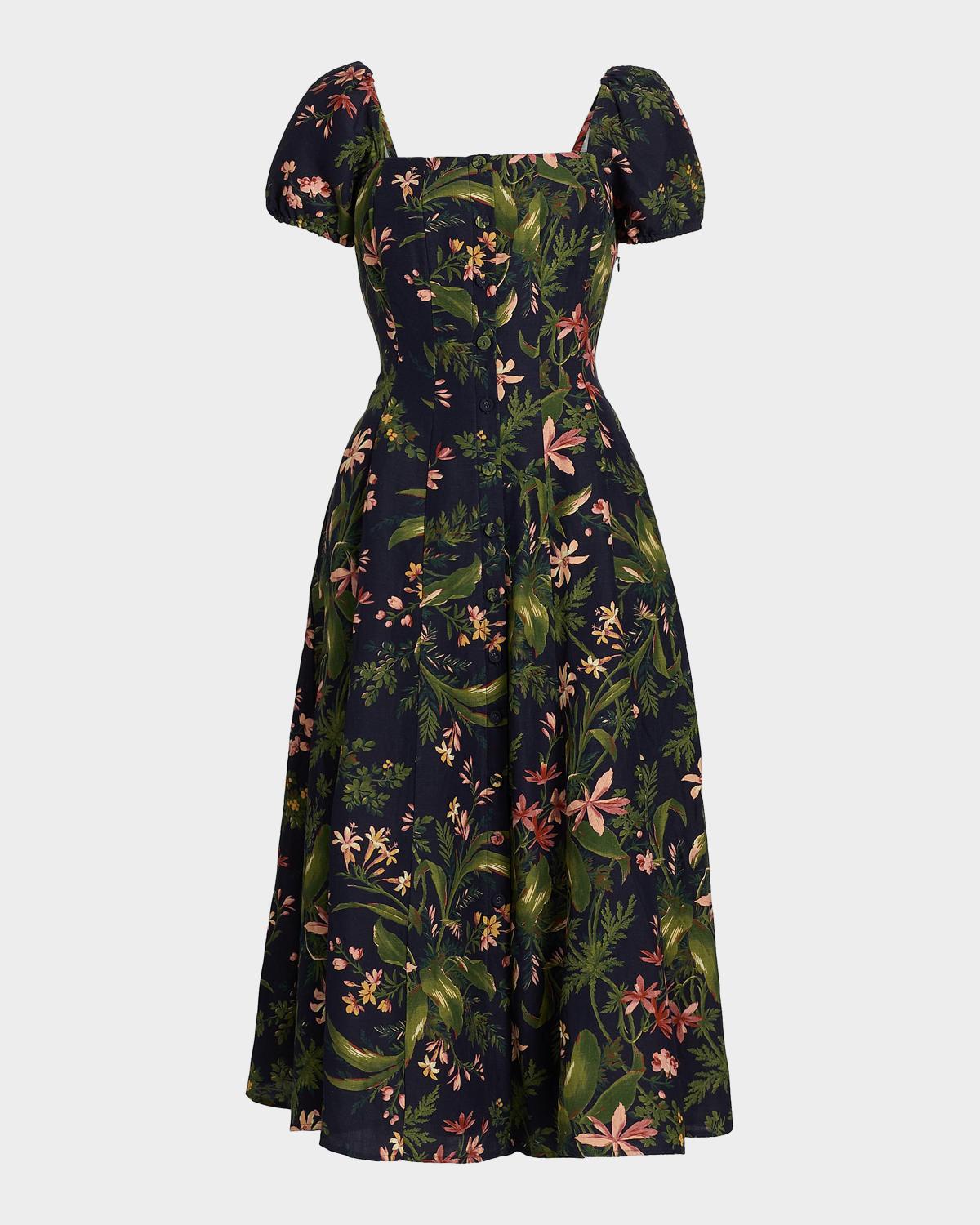 Lindi Silk-Linen Midi Dress