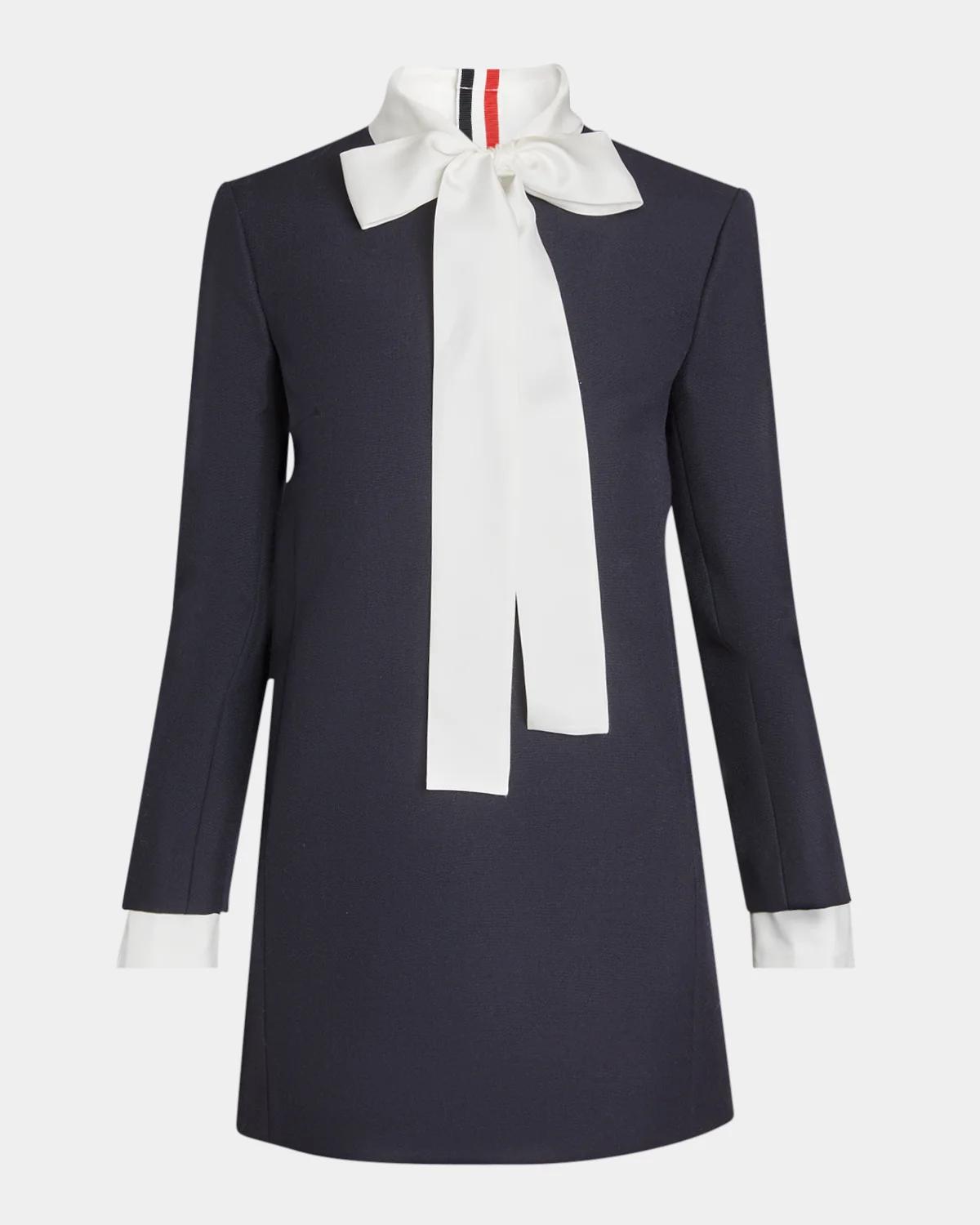 Tie-Neck Straight Shift Dress