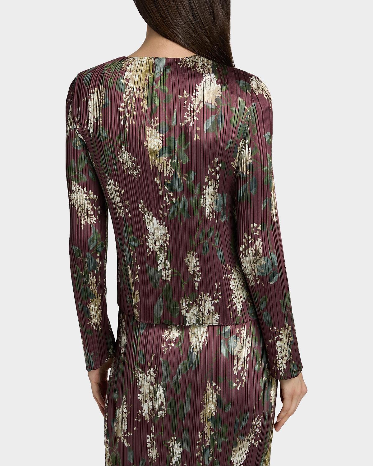 Floral Micro-Pleated Crewneck Top - thumbnail 3