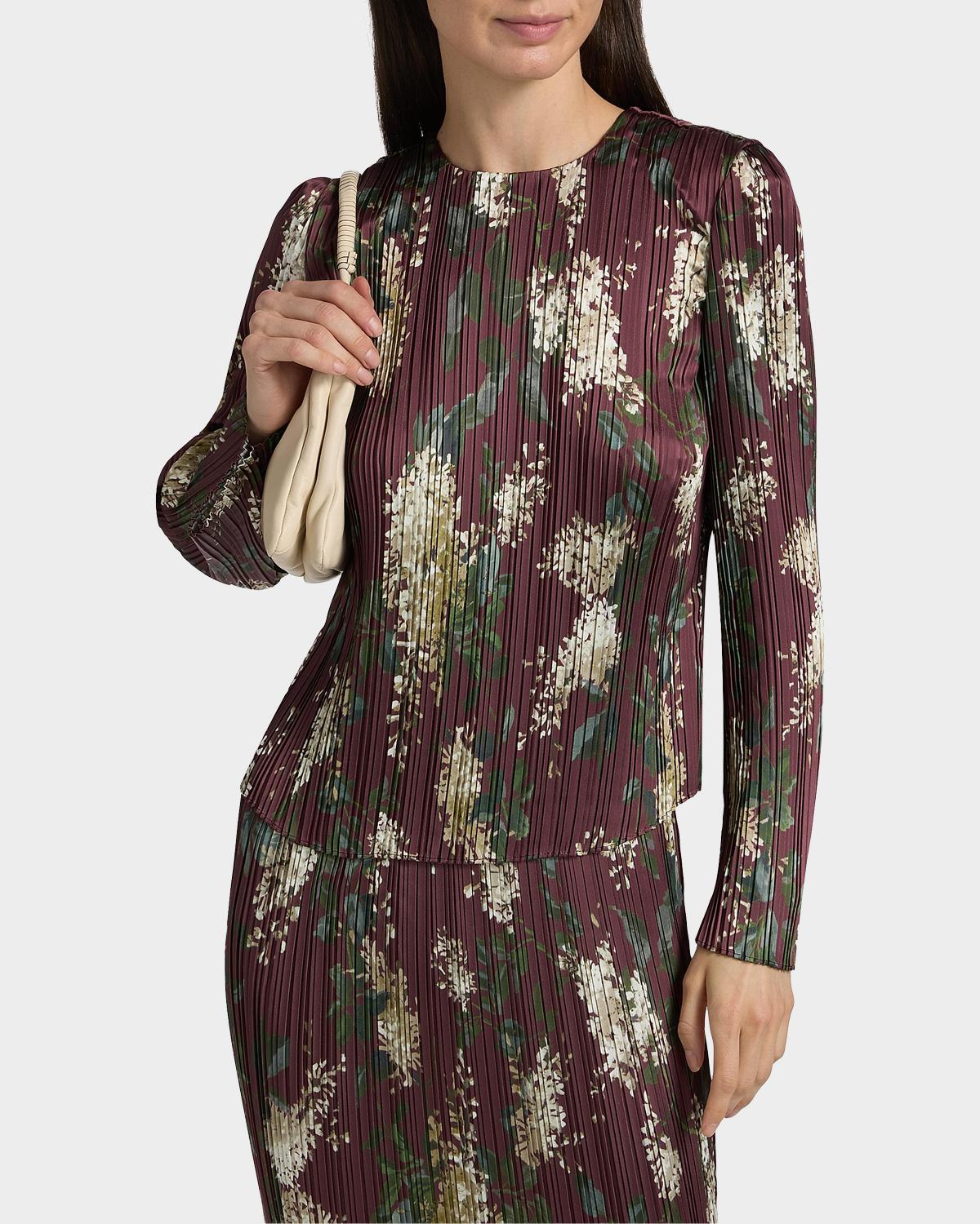 Floral Micro-Pleated Crewneck Top - thumbnail 4