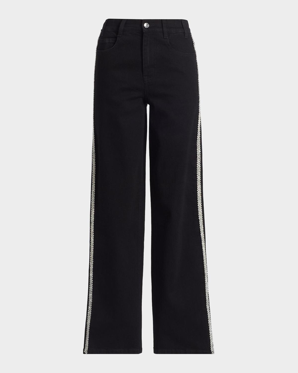 Erika Crystal-Embellished High-Rise Wide-Leg Jeans