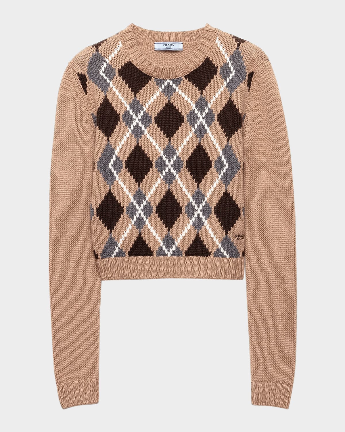 トップス Prada argyle v neck knit sweater Argyle cashmere polo sweater in brown - Prada | Mytheresa