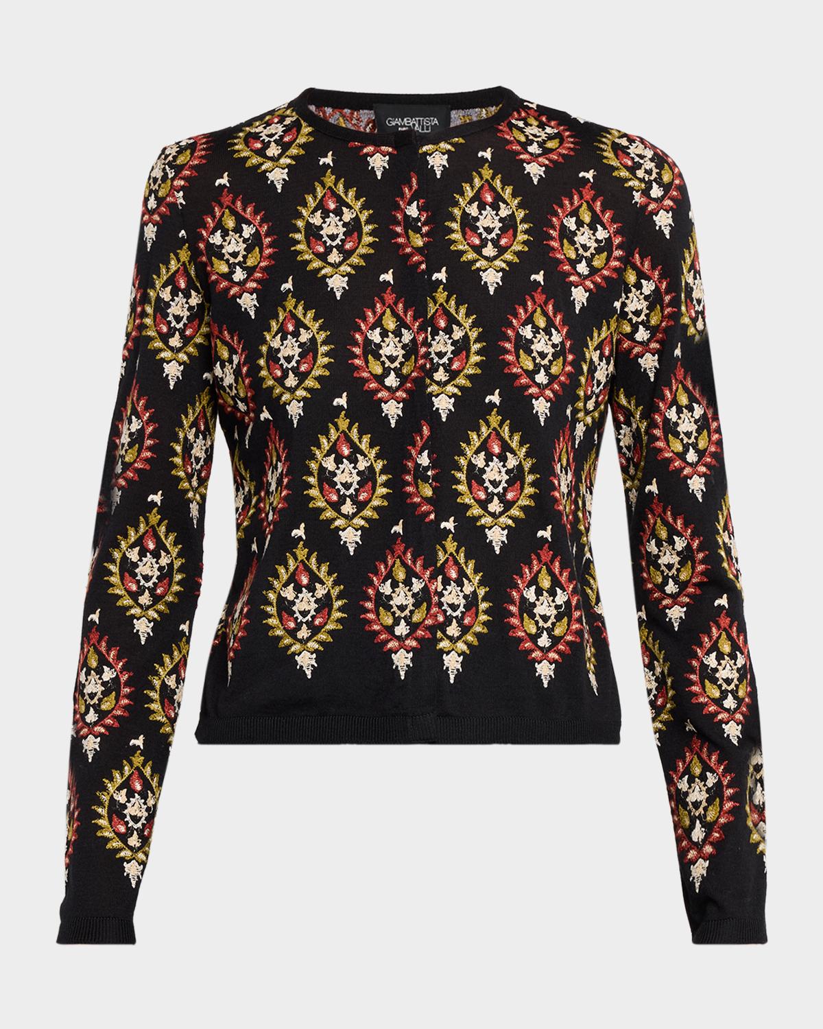 GIANBATTISTA VALLI シルクフラワー柄ニット Giambattista Valli Embroidered Cashmere-Silk Cardigan | Neiman Marcus