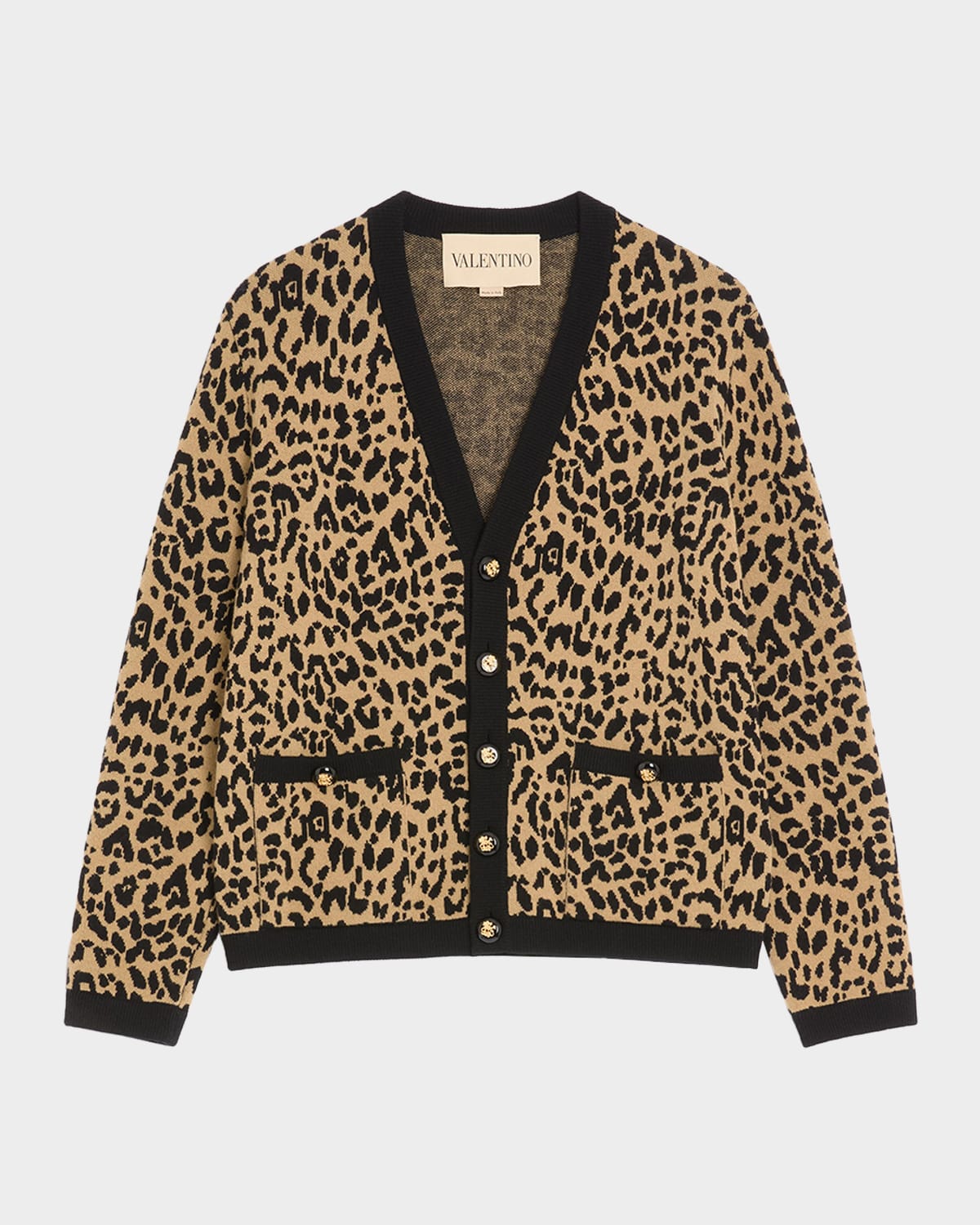 Valentino Garavani Men's Wool Cheetah Jacquard Knit Cardigan