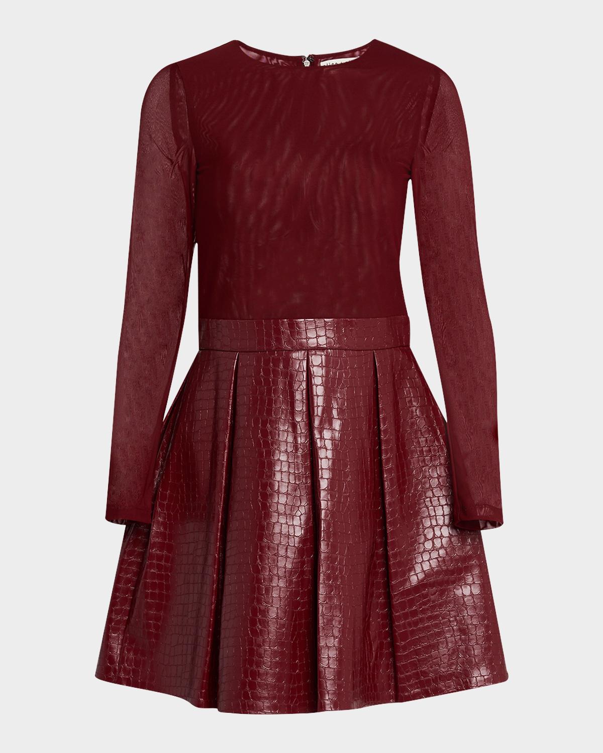 chara faux leather mini dress ALICE + OLIVIA Vegan Croc Leather pleated