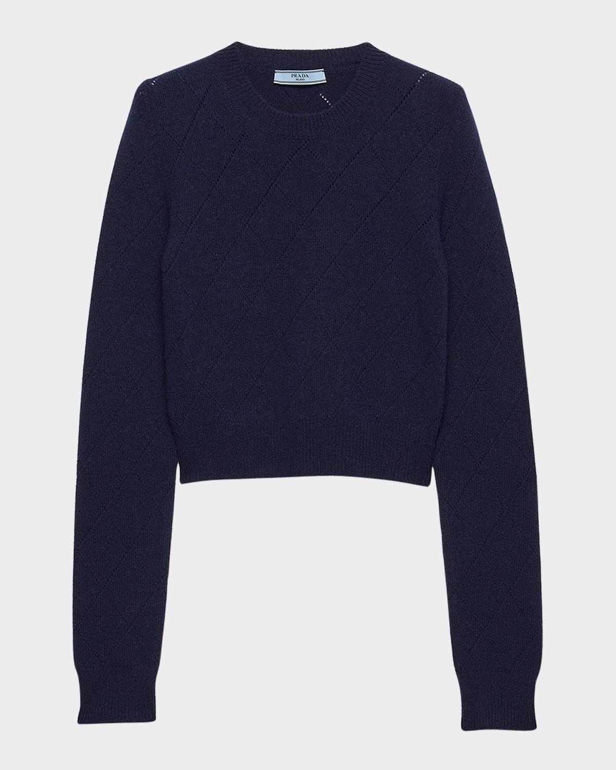 Prada Crewneck Diamond Knit Cashmere Sweater | Neiman Marcus