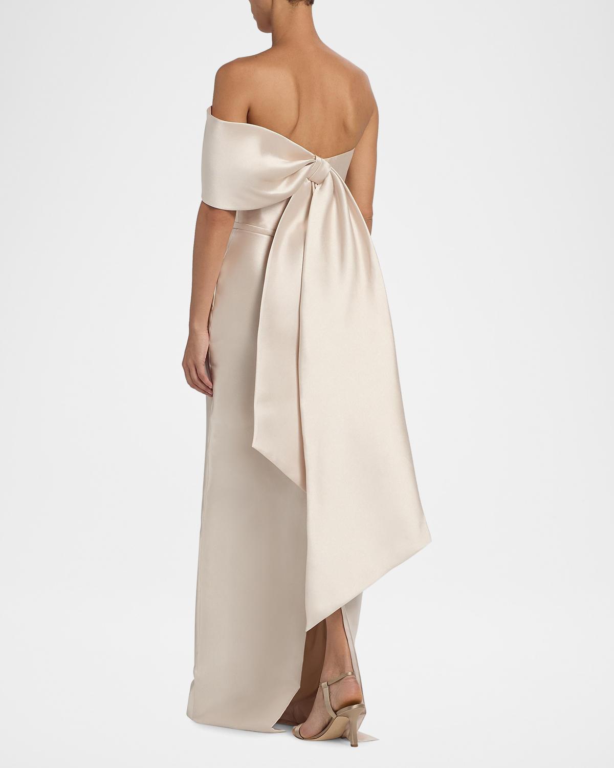 Satin One-Shoulder Column Gown - thumbnail 3