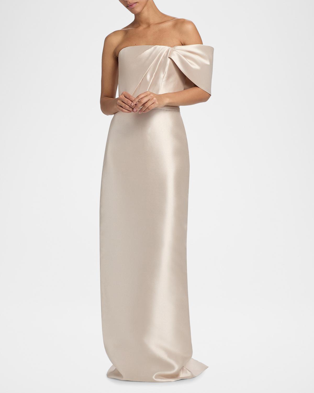 Satin One-Shoulder Column Gown - thumbnail 4