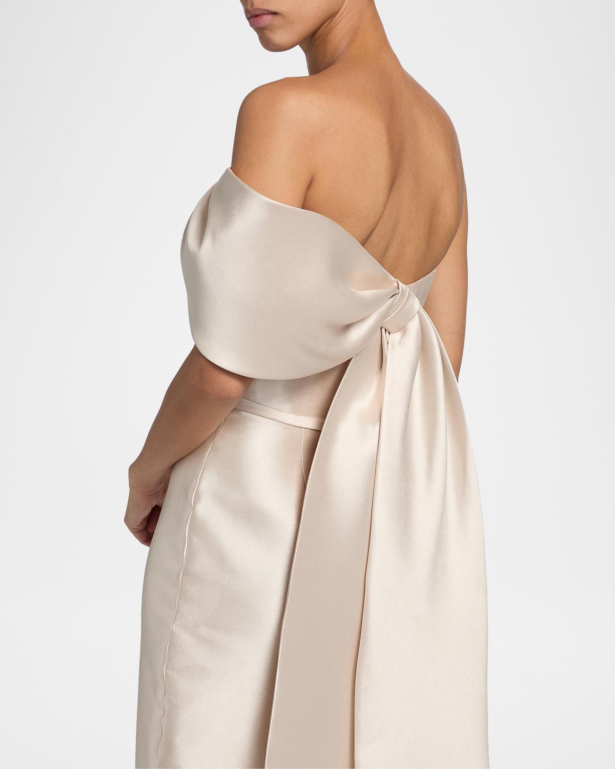 Satin One-Shoulder Column Gown - thumbnail 5