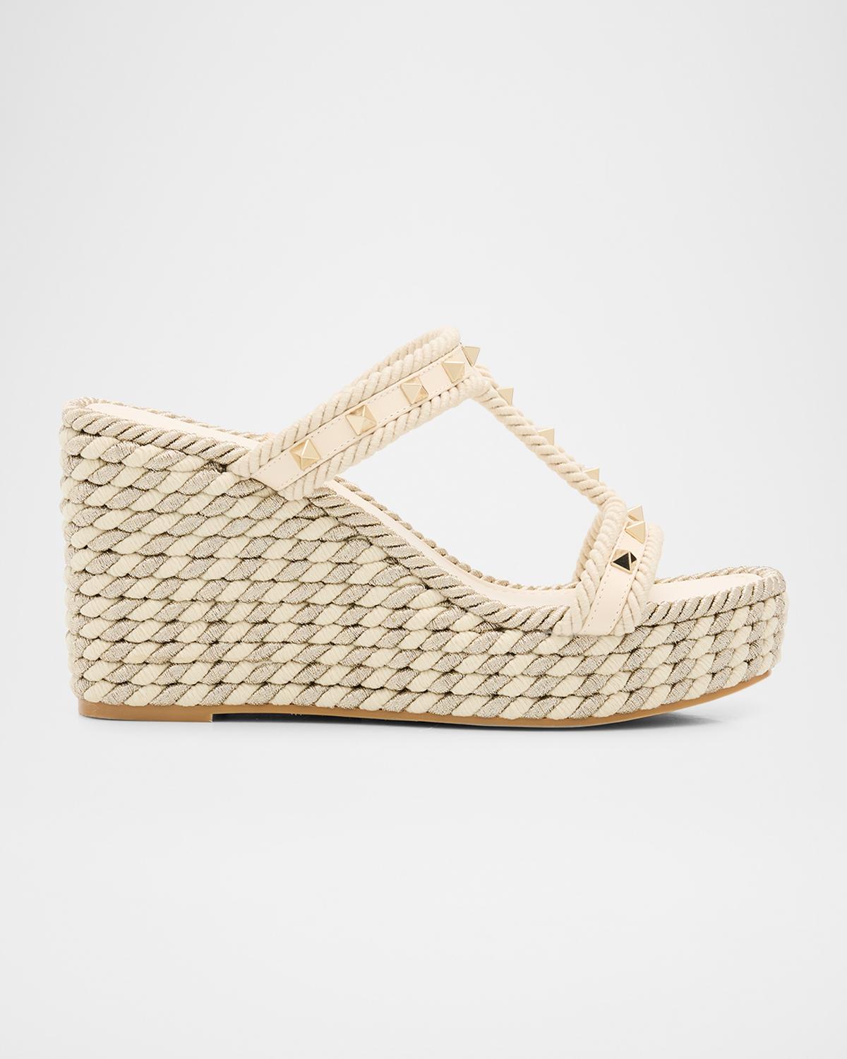 Valentino Garavani 90mm Rockstud Metallic T-Strap Espadrille