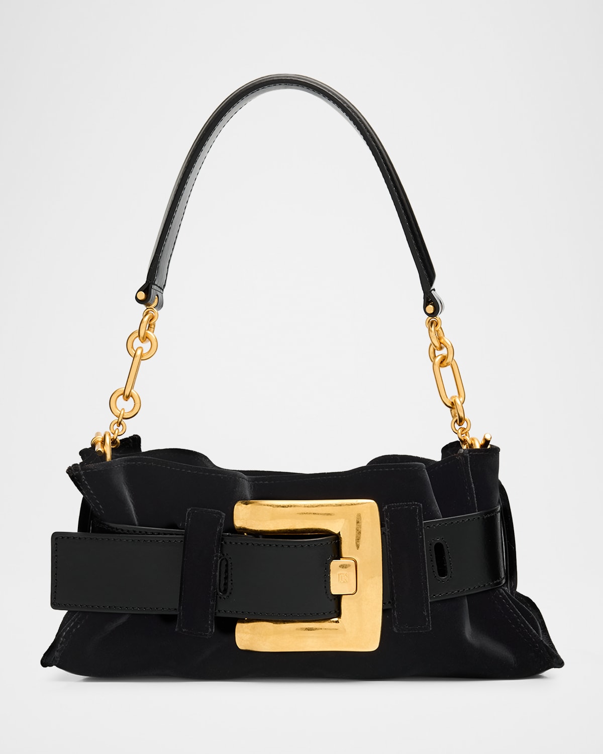Balmain Anthem Mini Buckle Shoulder Bag in Velvet | Neiman Marcus