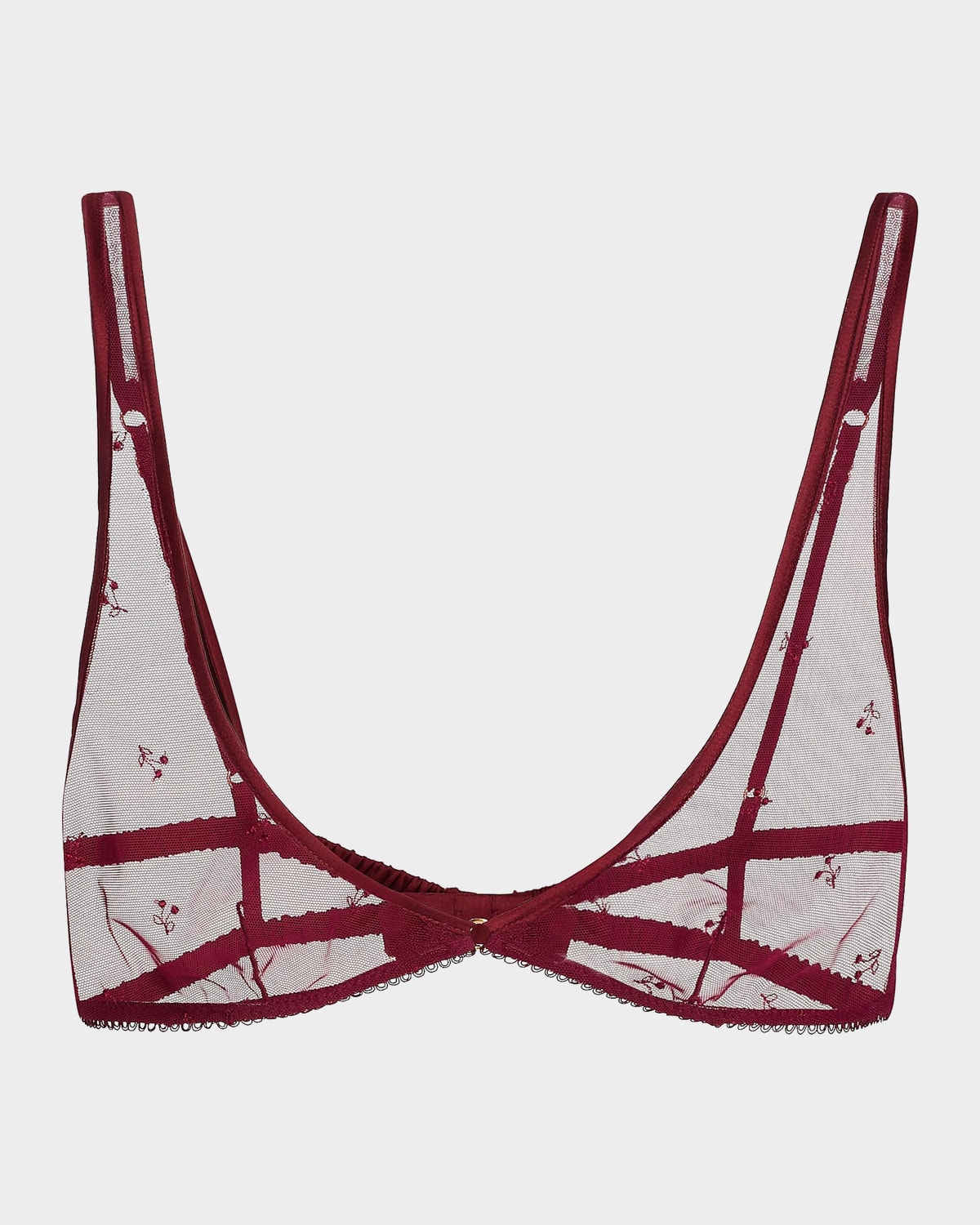 Kiki De Montparnasse Cerise Cherry-Embroidered Mesh Bra | Neiman