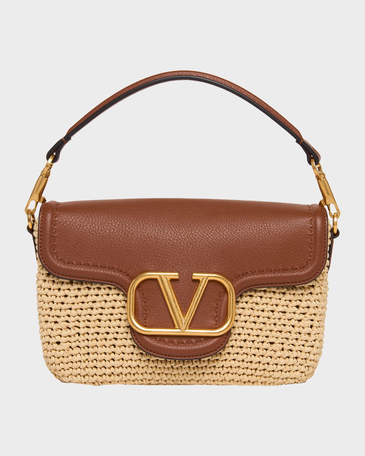 Valentino Garavani Viscose Raffia & Leather Top-Handle Bag
