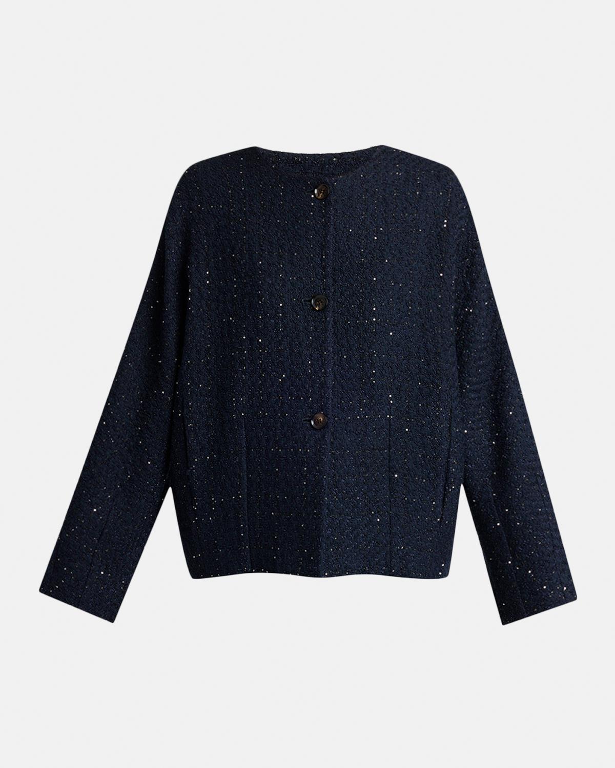 Paillette Tweed Collarless Jacket