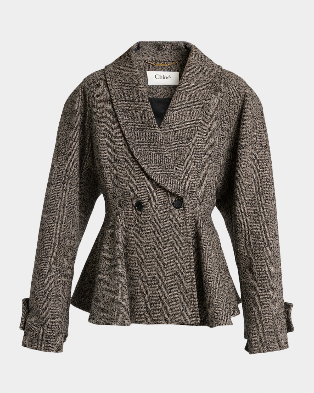 Chloe Double-Breasted Herringbone Oversized Peplum Coat | Neiman
