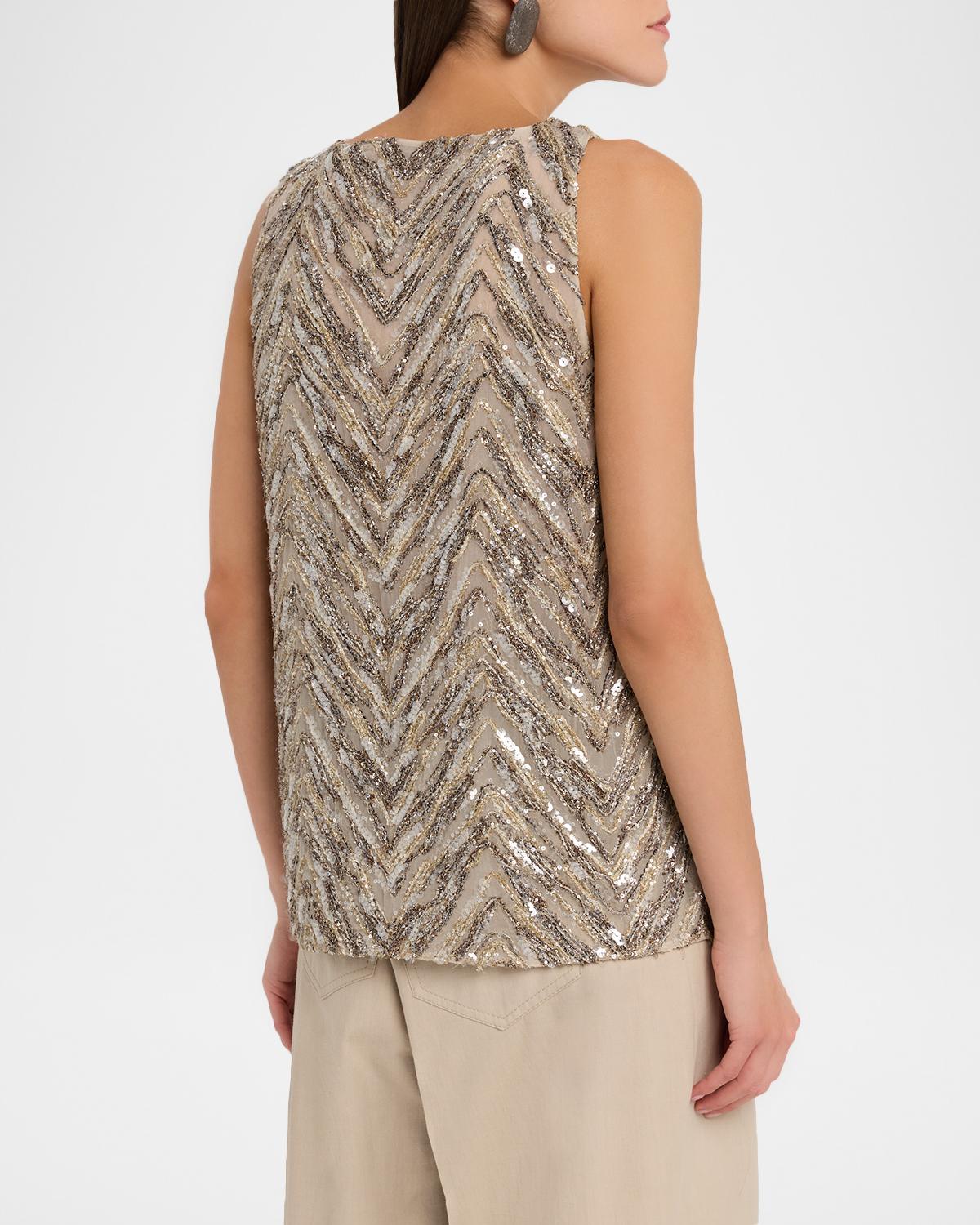 Bead & Sequin Silk Crepe Tank - thumbnail 3