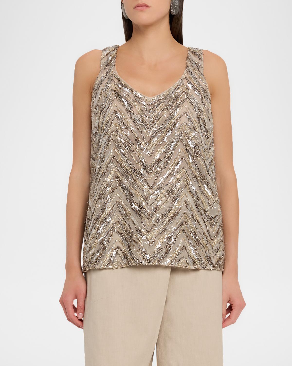 Bead & Sequin Silk Crepe Tank - thumbnail 4