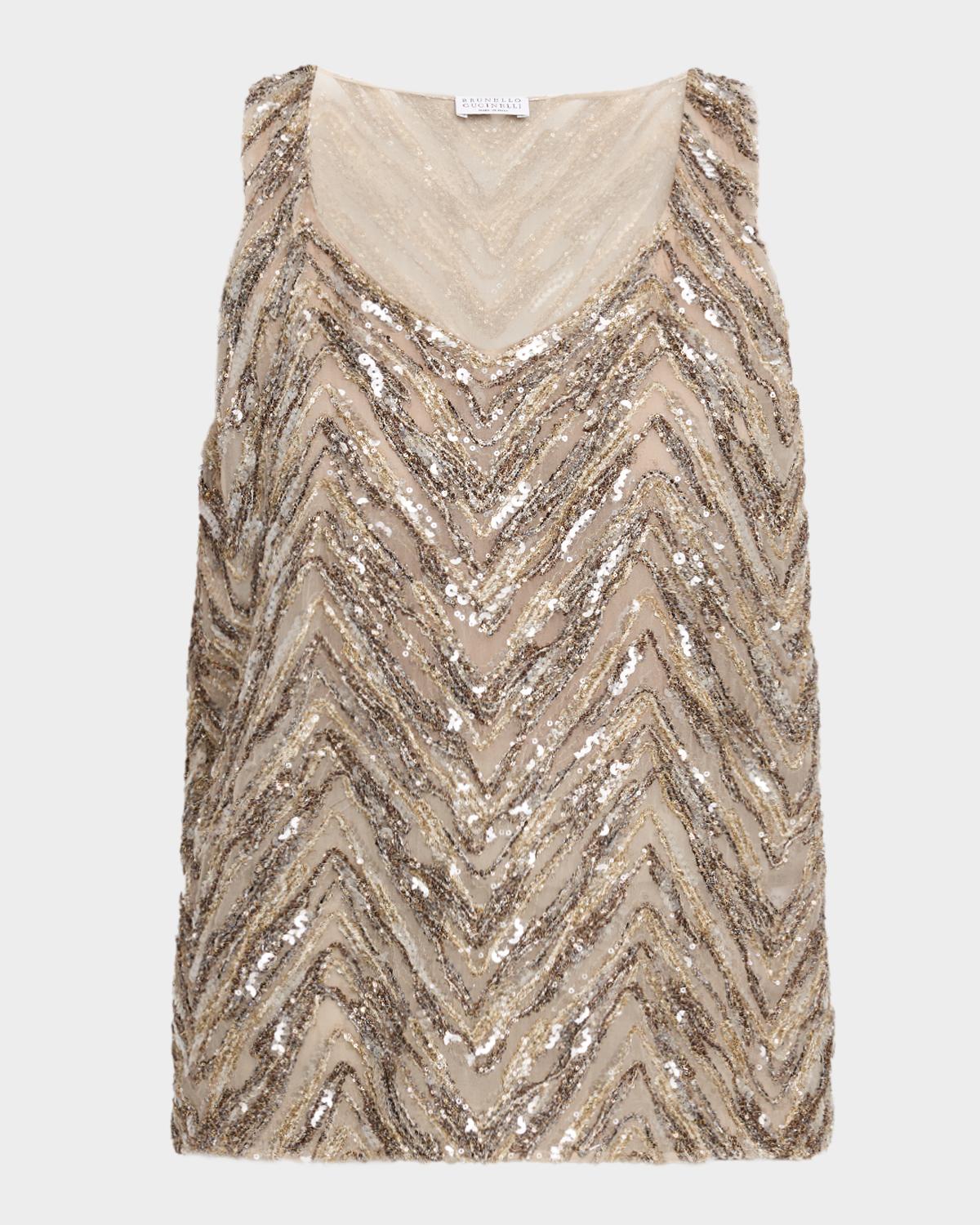 Bead & Sequin Silk Crepe Tank