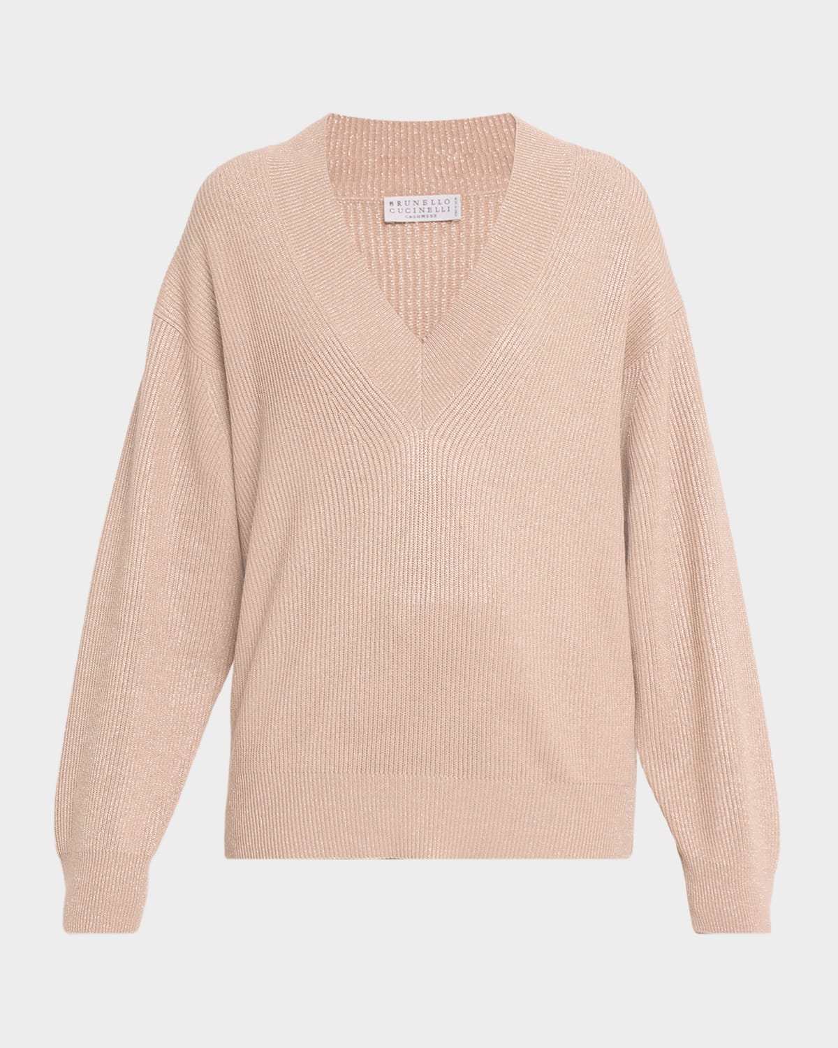 Brunello Cucinelli Sparkling Cashmere Oversized V-Neck Sweater