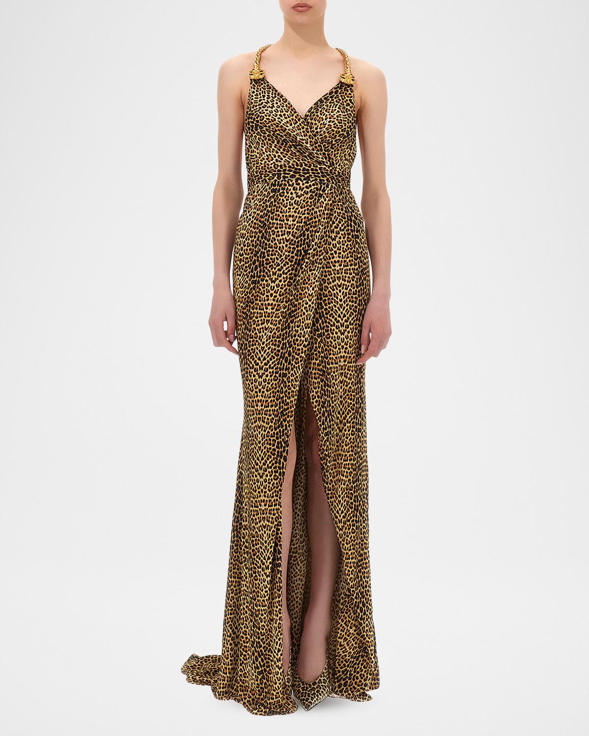 Baby Jaguar-Print Chain Halter Slit Gown - thumbnail 2