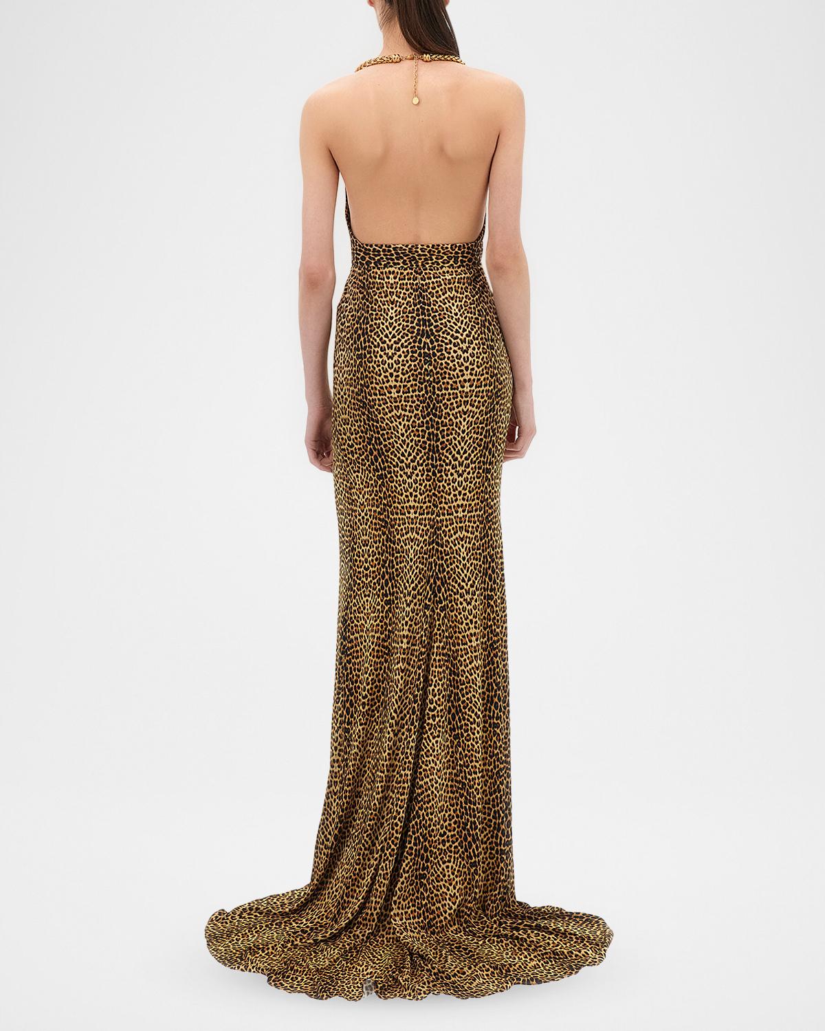 Baby Jaguar-Print Chain Halter Slit Gown - thumbnail 3